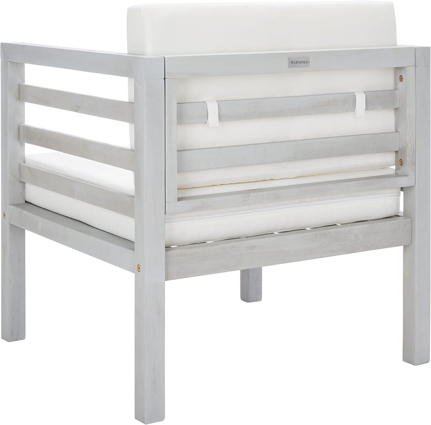 image:imageSAFAVIEH Outdoor Collection Kinnell Natural Acacia WoodGrey Cushion ArmchairGreyBeige