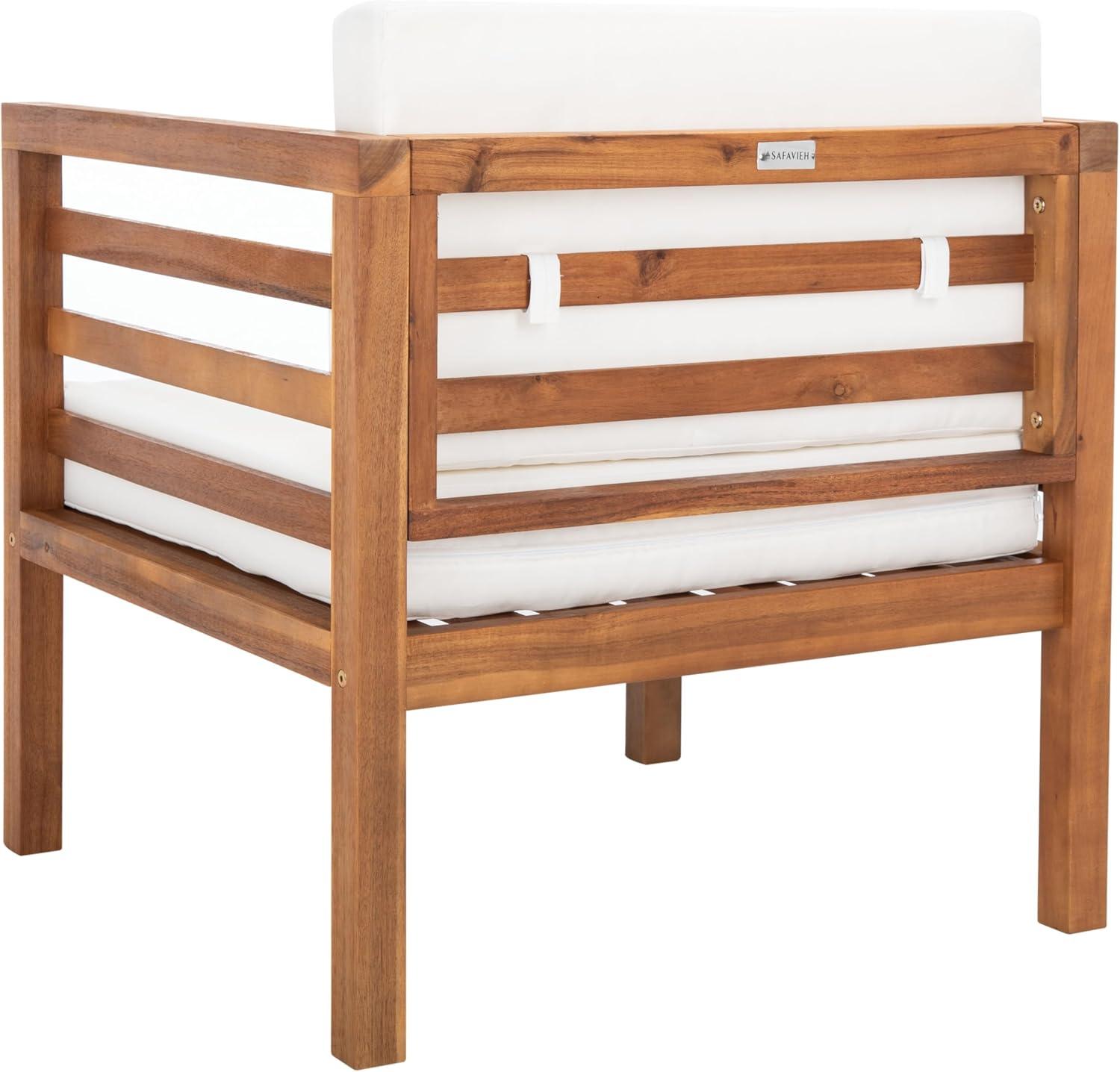 image:imageSAFAVIEH Outdoor Collection Kinnell Natural Acacia WoodGrey Cushion ArmchairNaturalBeige