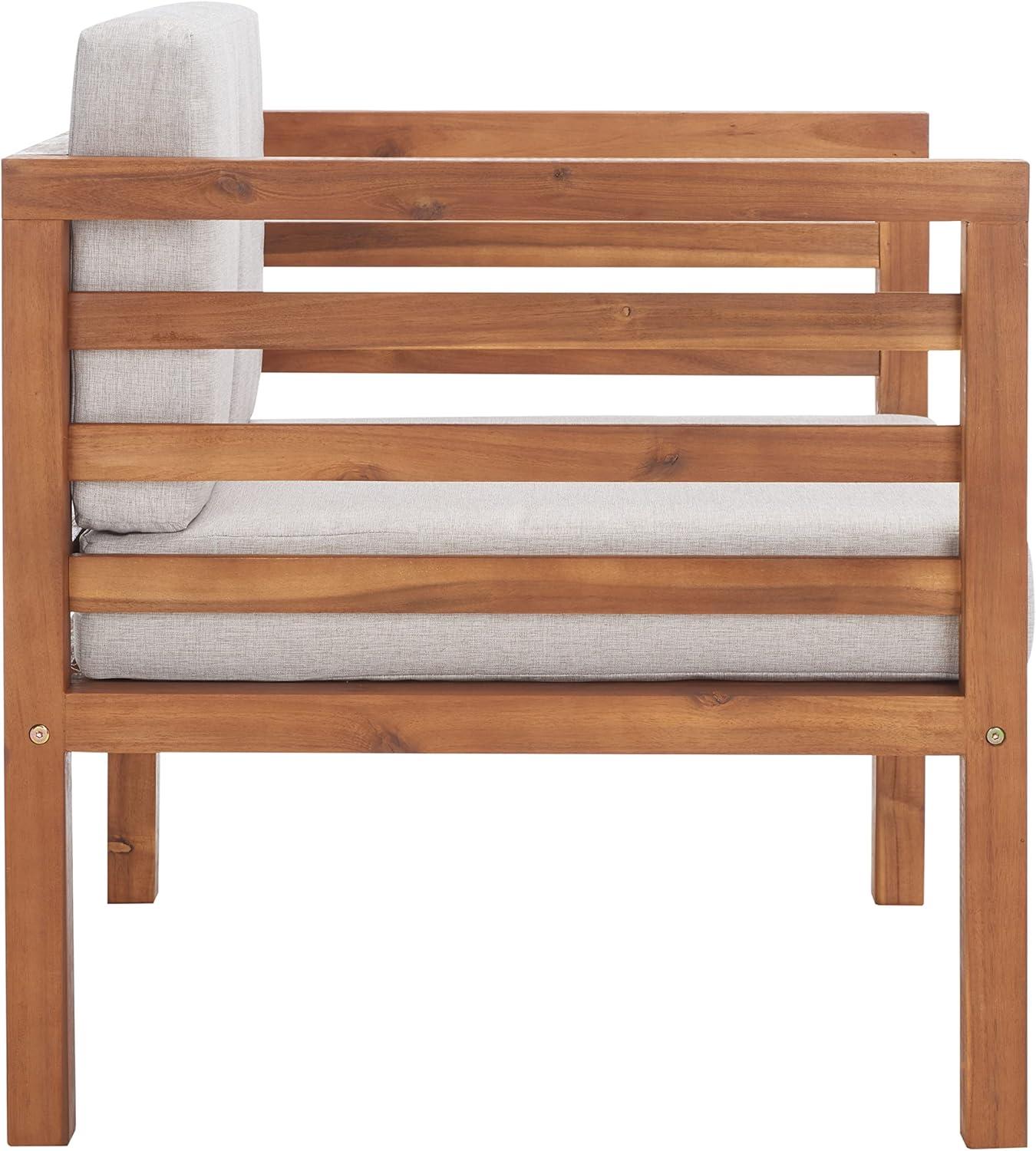 image:imageSAFAVIEH Outdoor Collection Kinnell Natural Acacia WoodGrey Cushion ArmchairNaturalLight Grey