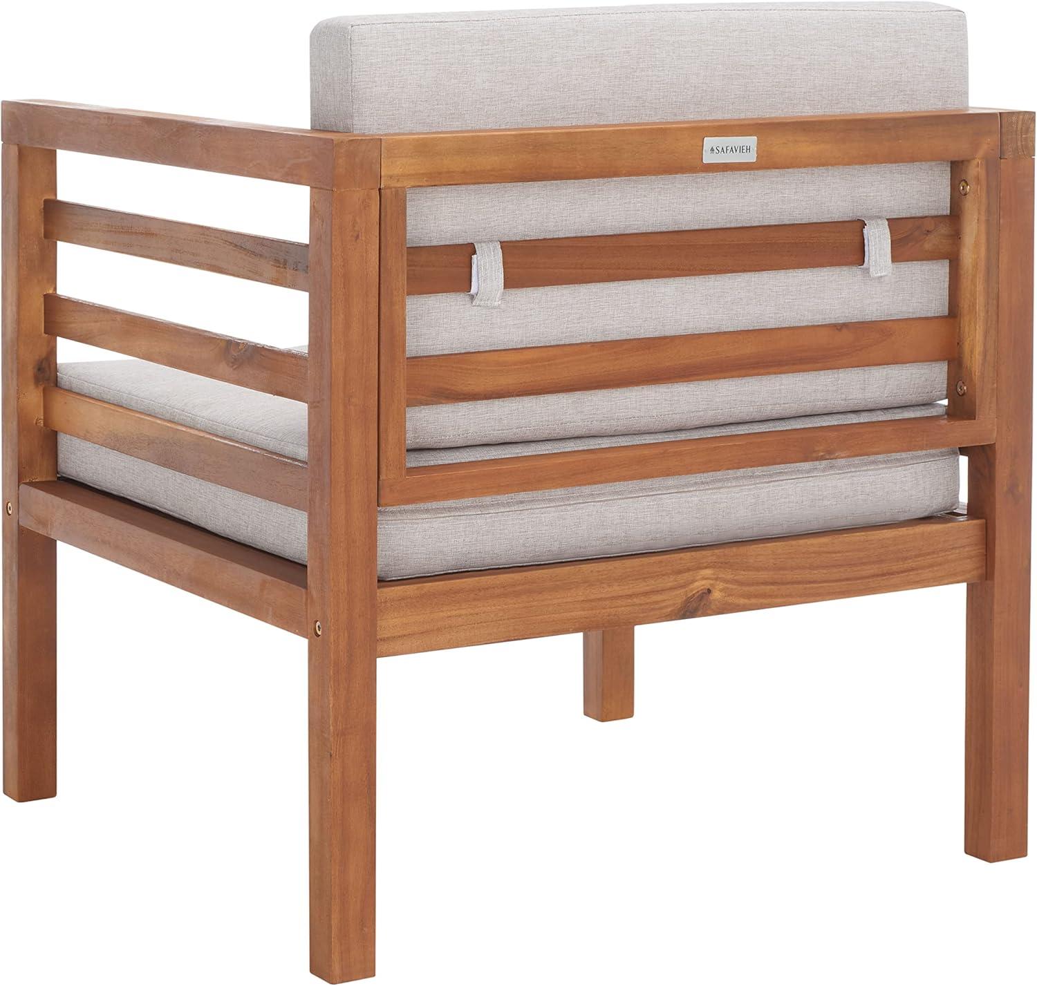 image:imageSAFAVIEH Outdoor Collection Kinnell Natural Acacia WoodGrey Cushion ArmchairNaturalLight Grey