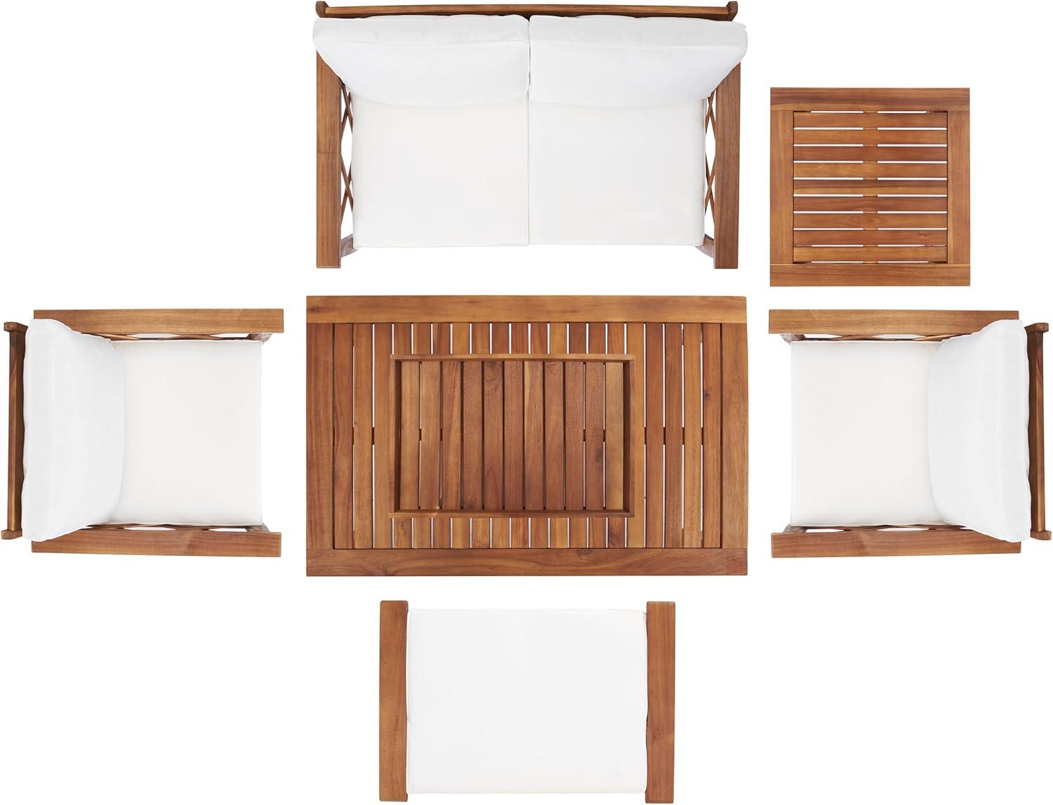 image:imageSAFAVIEH Outdoor Collection Loanna NaturalLight Grey Cushion Solid Wood 6Piece Conversation Patio SetNaturalBeige