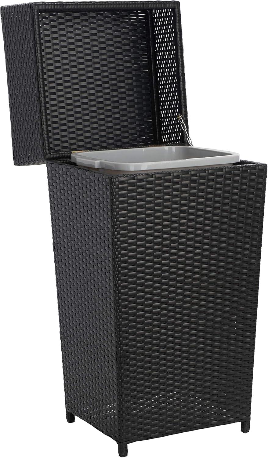 image:imageSAFAVIEH Outdoor Collection Mazeli Grey Brown Woven Square Lid Trash Bin Fully Assembled PAT7512CBlack
