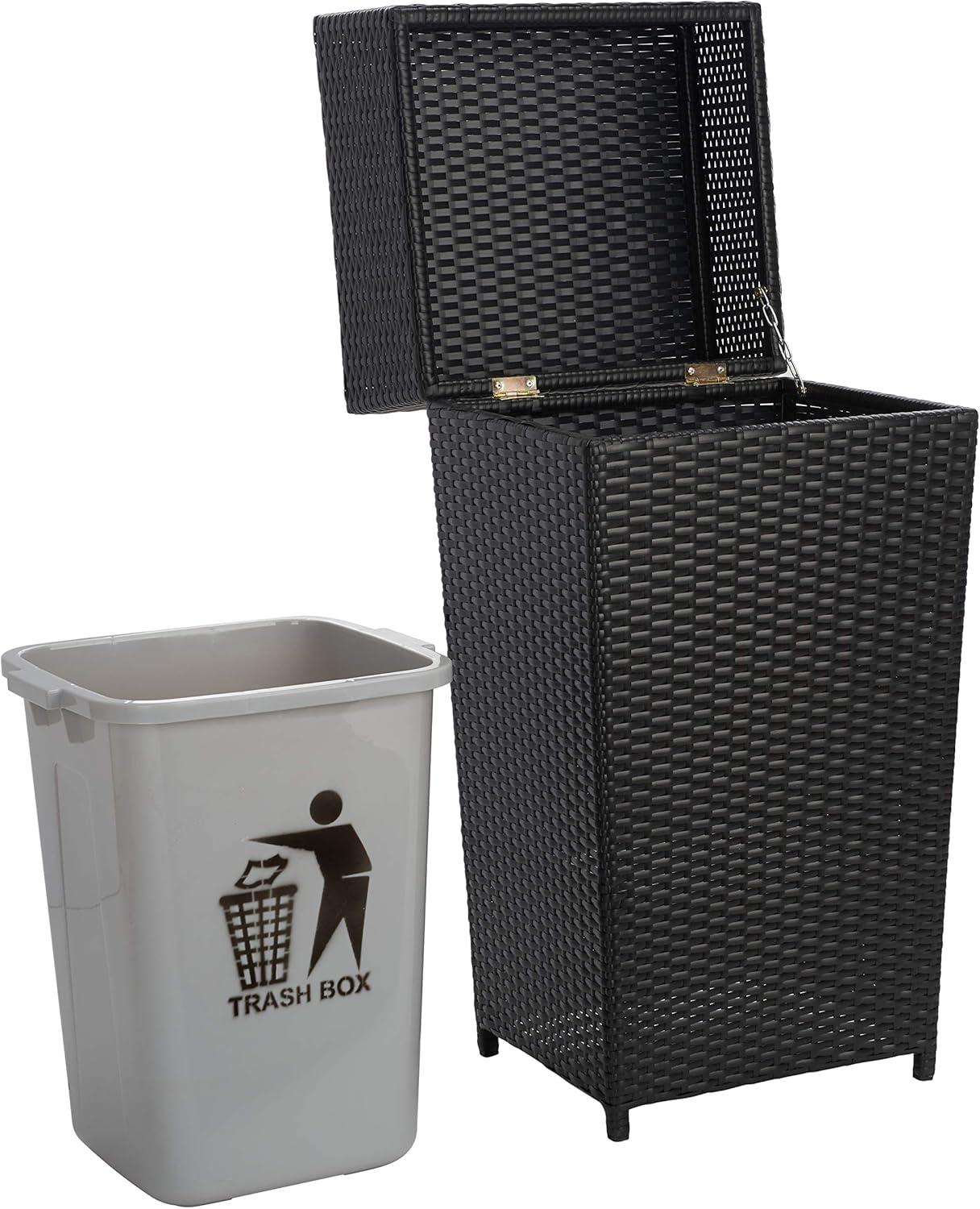 image:imageSAFAVIEH Outdoor Collection Mazeli Grey Brown Woven Square Lid Trash Bin Fully Assembled PAT7512CBlack