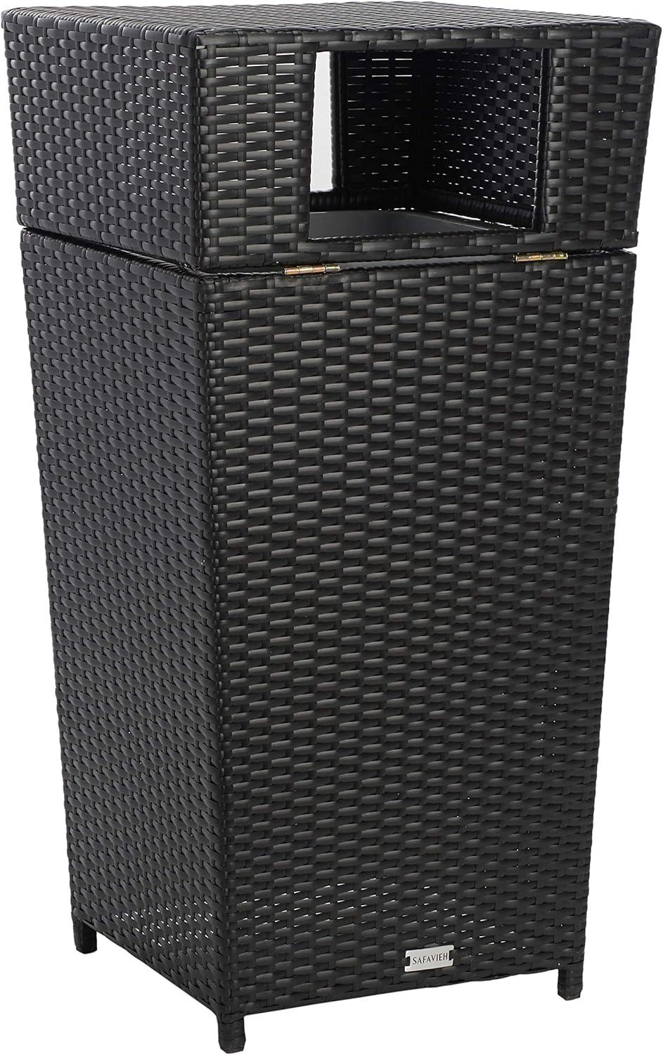 image:imageSAFAVIEH Outdoor Collection Mazeli Grey Brown Woven Square Lid Trash Bin Fully Assembled PAT7512CBlack