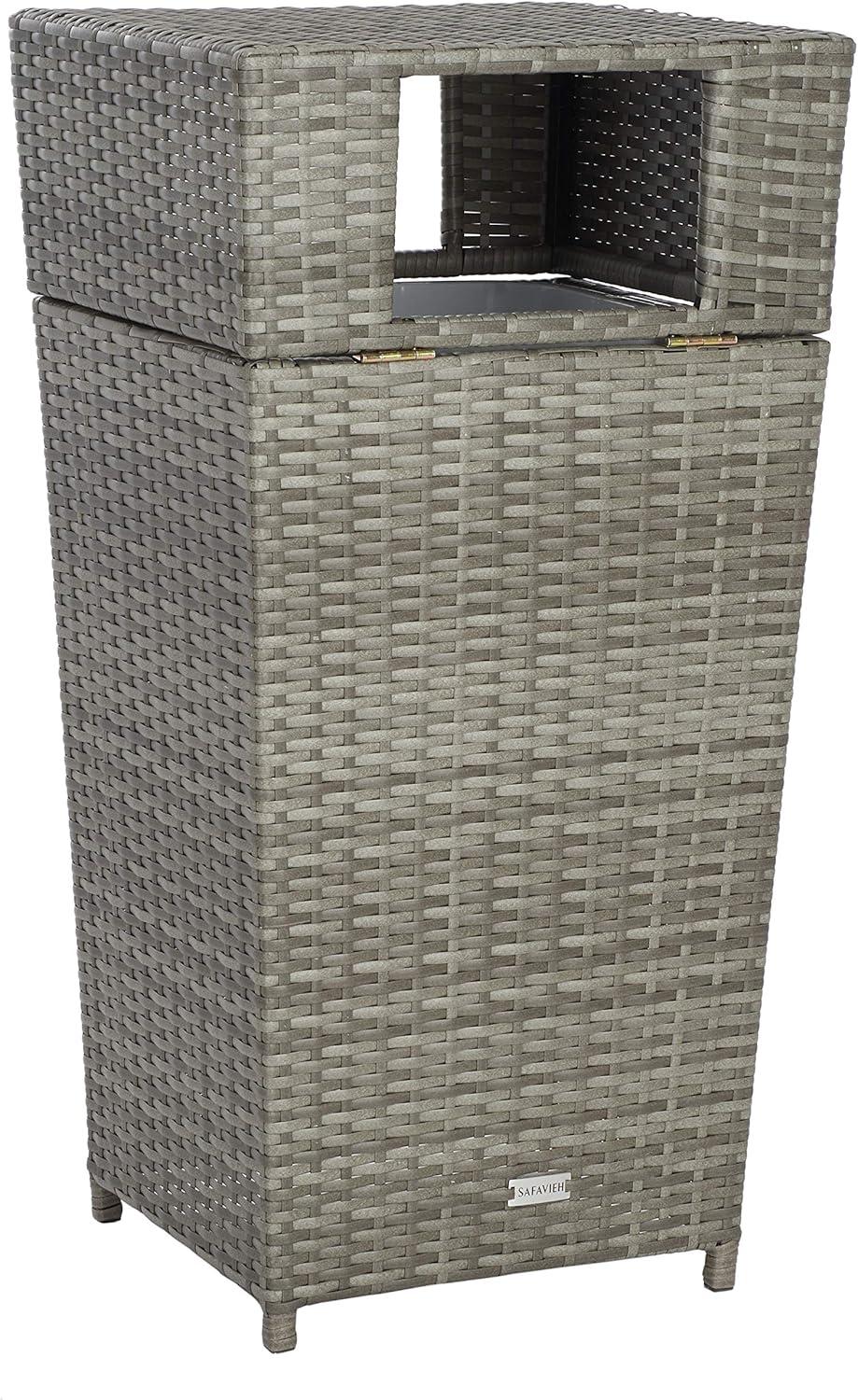 image:imageSAFAVIEH Outdoor Collection Mazeli Grey Brown Woven Square Lid Trash Bin Fully Assembled PAT7512CGray