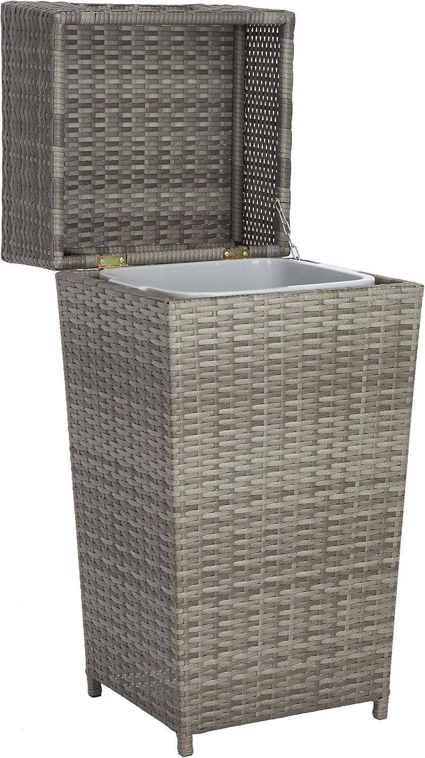 image:imageSAFAVIEH Outdoor Collection Mazeli Grey Brown Woven Square Lid Trash Bin Fully Assembled PAT7512CGray