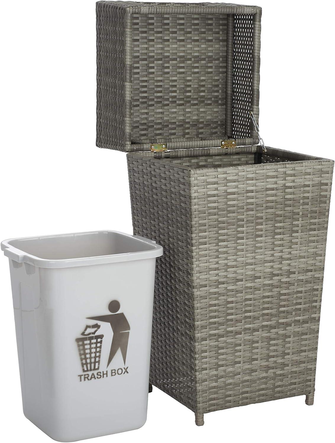 image:imageSAFAVIEH Outdoor Collection Mazeli Grey Brown Woven Square Lid Trash Bin Fully Assembled PAT7512CGray