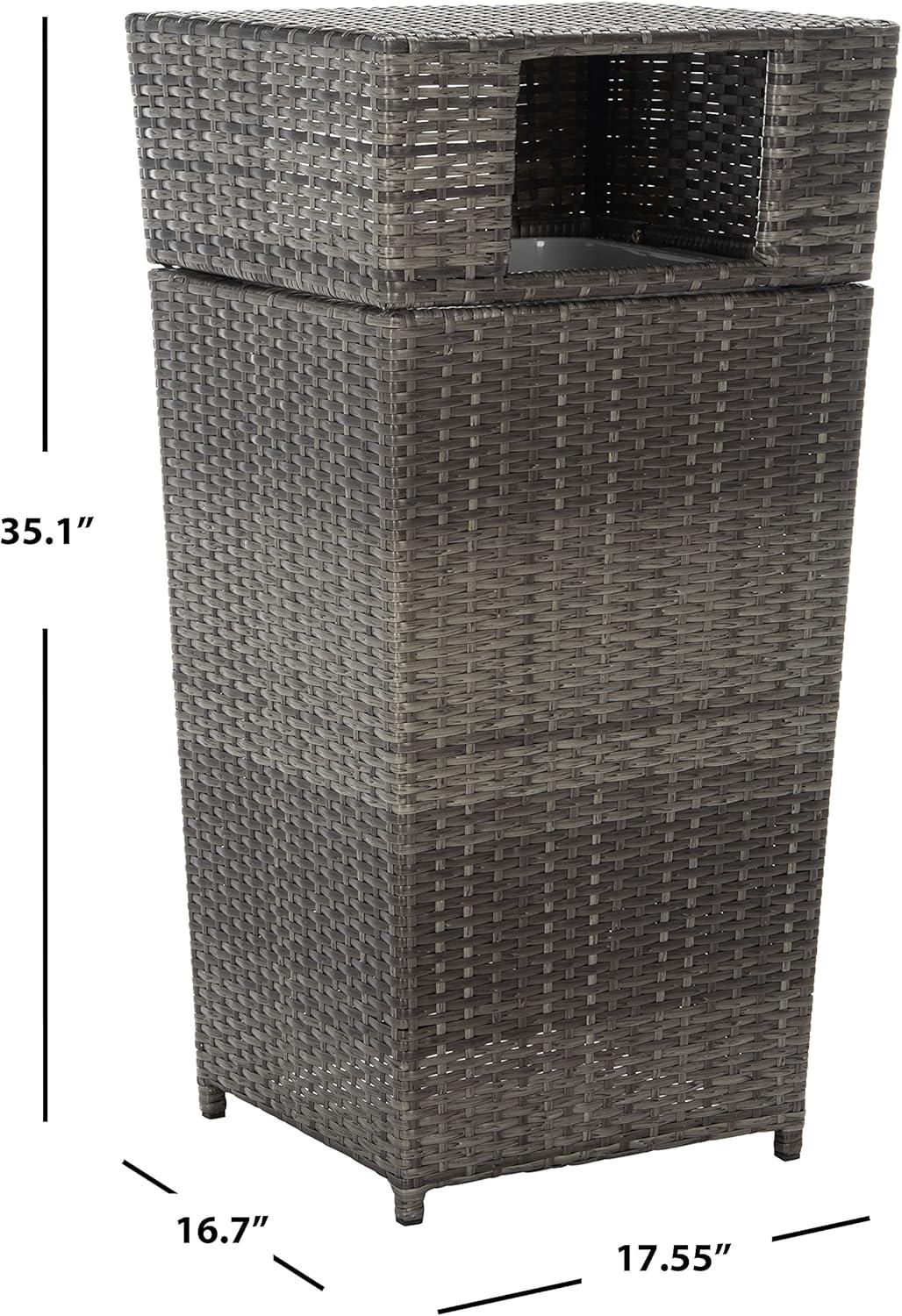 image:imageSAFAVIEH Outdoor Collection Mazeli Grey Brown Woven Square Lid Trash Bin Fully Assembled PAT7512CGrey Brown