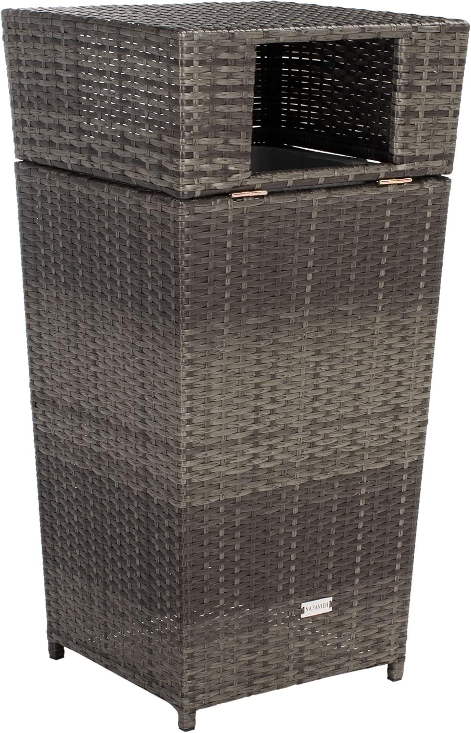 image:imageSAFAVIEH Outdoor Collection Mazeli Grey Brown Woven Square Lid Trash Bin Fully Assembled PAT7512CGrey Brown