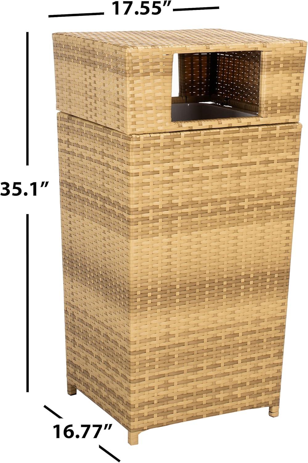 image:imageSAFAVIEH Outdoor Collection Mazeli Grey Brown Woven Square Lid Trash Bin Fully Assembled PAT7512CNatural