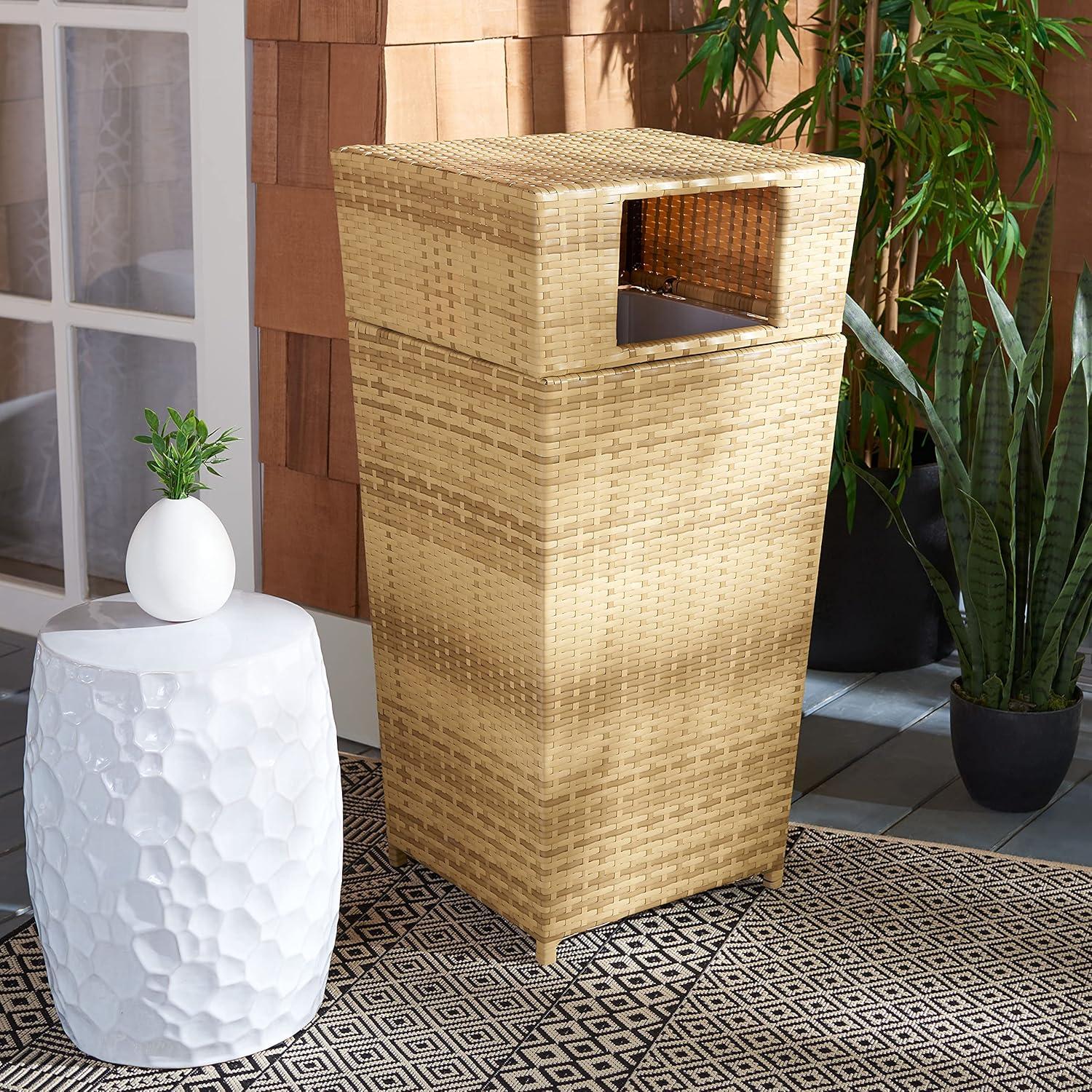 image:imageSAFAVIEH Outdoor Collection Mazeli Grey Brown Woven Square Lid Trash Bin Fully Assembled PAT7512CNatural