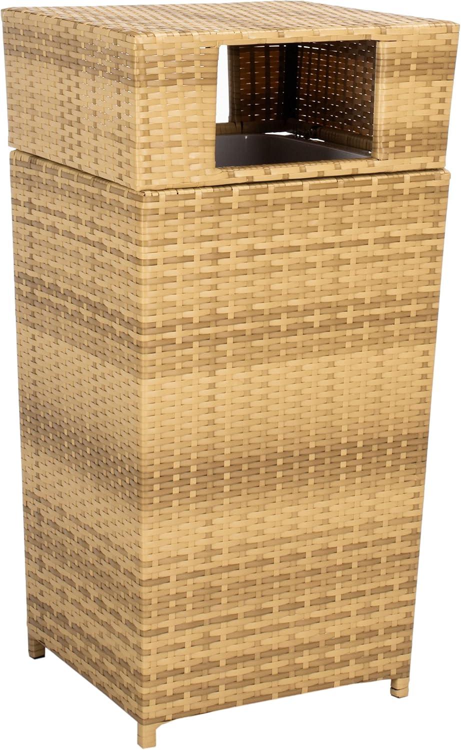 image:imageSAFAVIEH Outdoor Collection Mazeli Grey Brown Woven Square Lid Trash Bin Fully Assembled PAT7512CNatural