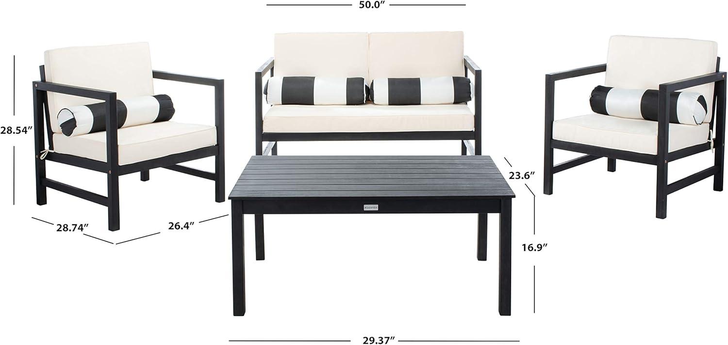 image:imageSAFAVIEH Outdoor Collection Montez Natural Beige Cushions Navy Pillows 4Piece Conversation Patio SetBlack Beige Bolster P