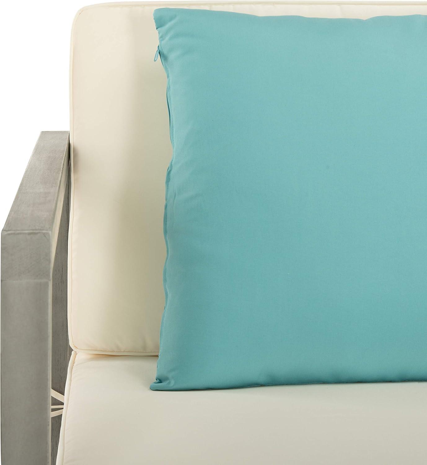 image:imageSAFAVIEH Outdoor Collection Montez Natural Beige Cushions Navy Pillows 4Piece Conversation Patio SetGrey Beige Solid Pillow