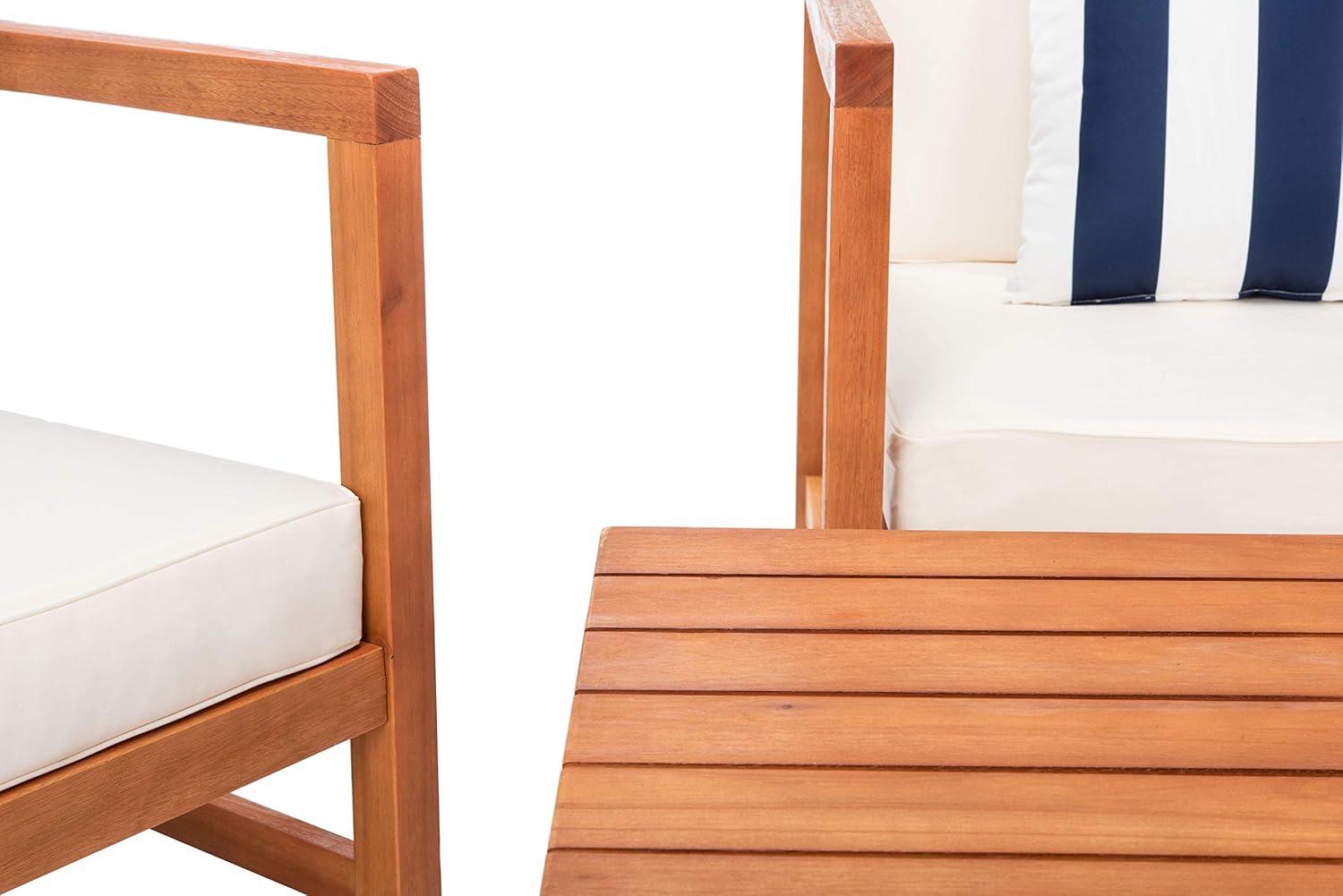 image:imageSAFAVIEH Outdoor Collection Montez Natural Beige Cushions Navy Pillows 4Piece Conversation Patio SetNatural Beige Thick Stripe P