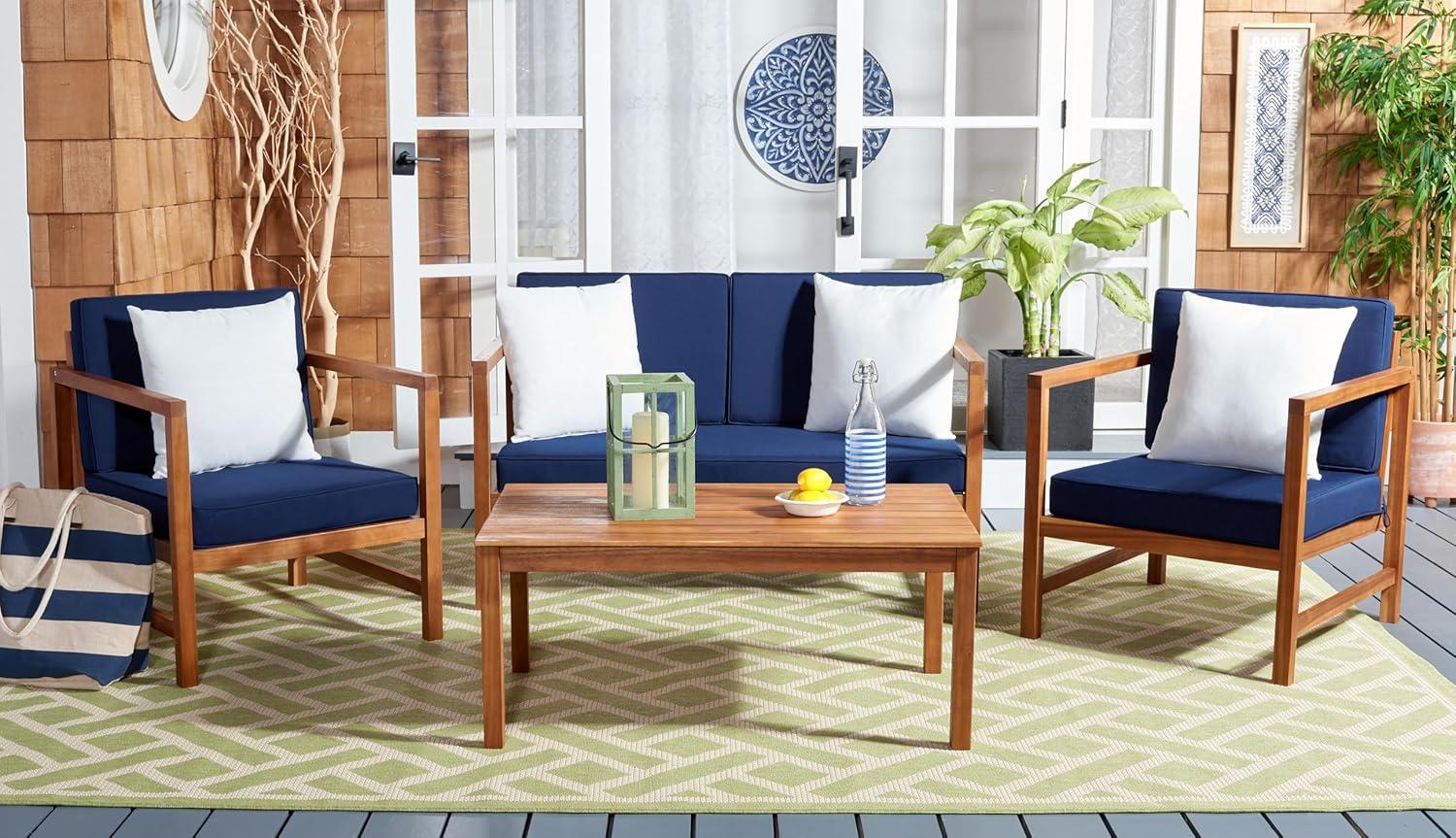 image:imageSAFAVIEH Outdoor Collection Montez Natural Beige Cushions Navy Pillows 4Piece Conversation Patio SetNatural Navy Solid Pillow
