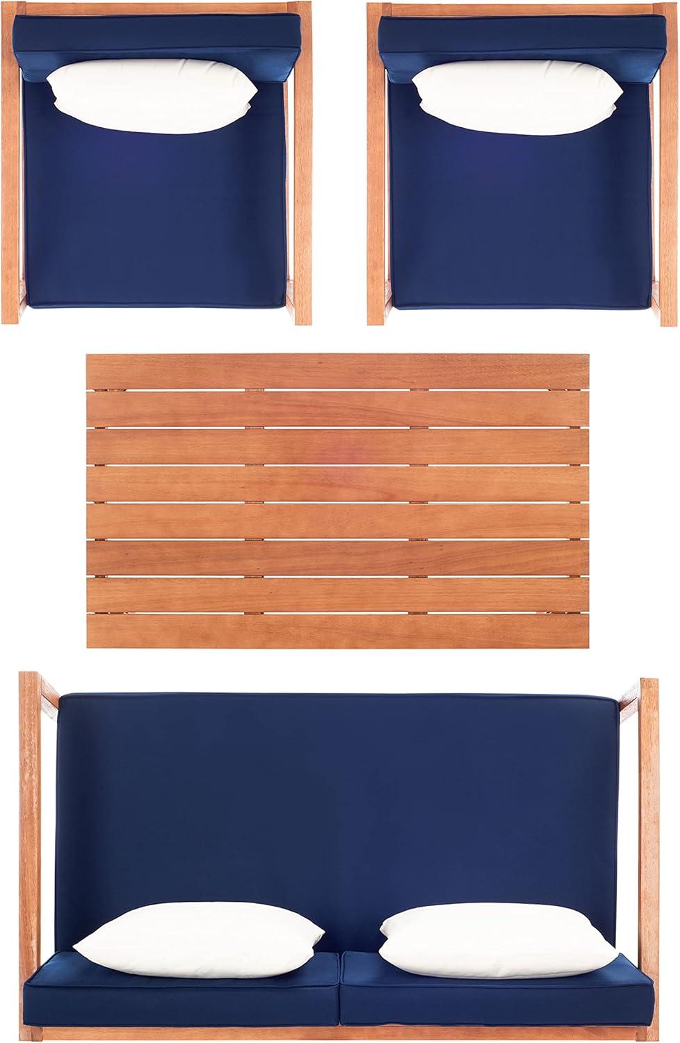 image:imageSAFAVIEH Outdoor Collection Montez Natural Beige Cushions Navy Pillows 4Piece Conversation Patio SetNatural Navy Solid Pillow