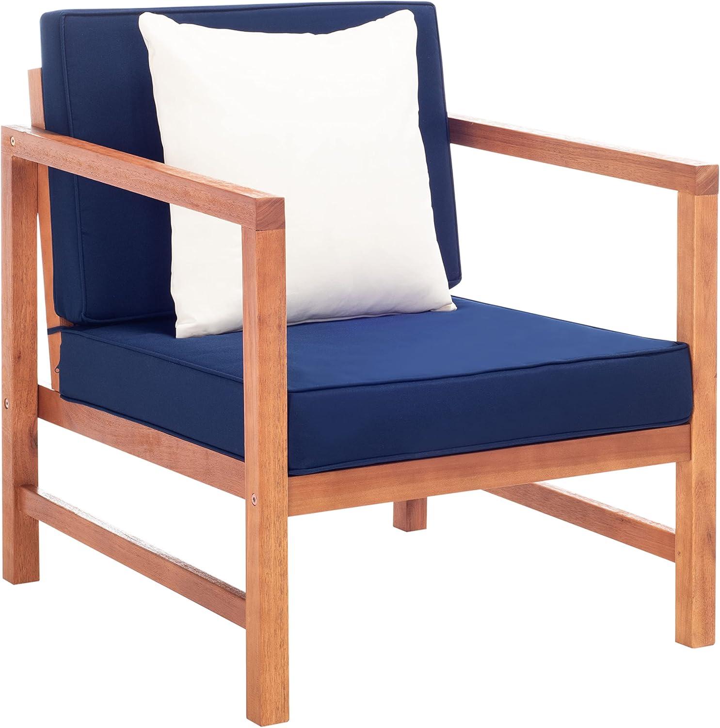 image:imageSAFAVIEH Outdoor Collection Montez Natural Beige Cushions Navy Pillows 4Piece Conversation Patio SetNatural Navy Solid Pillow
