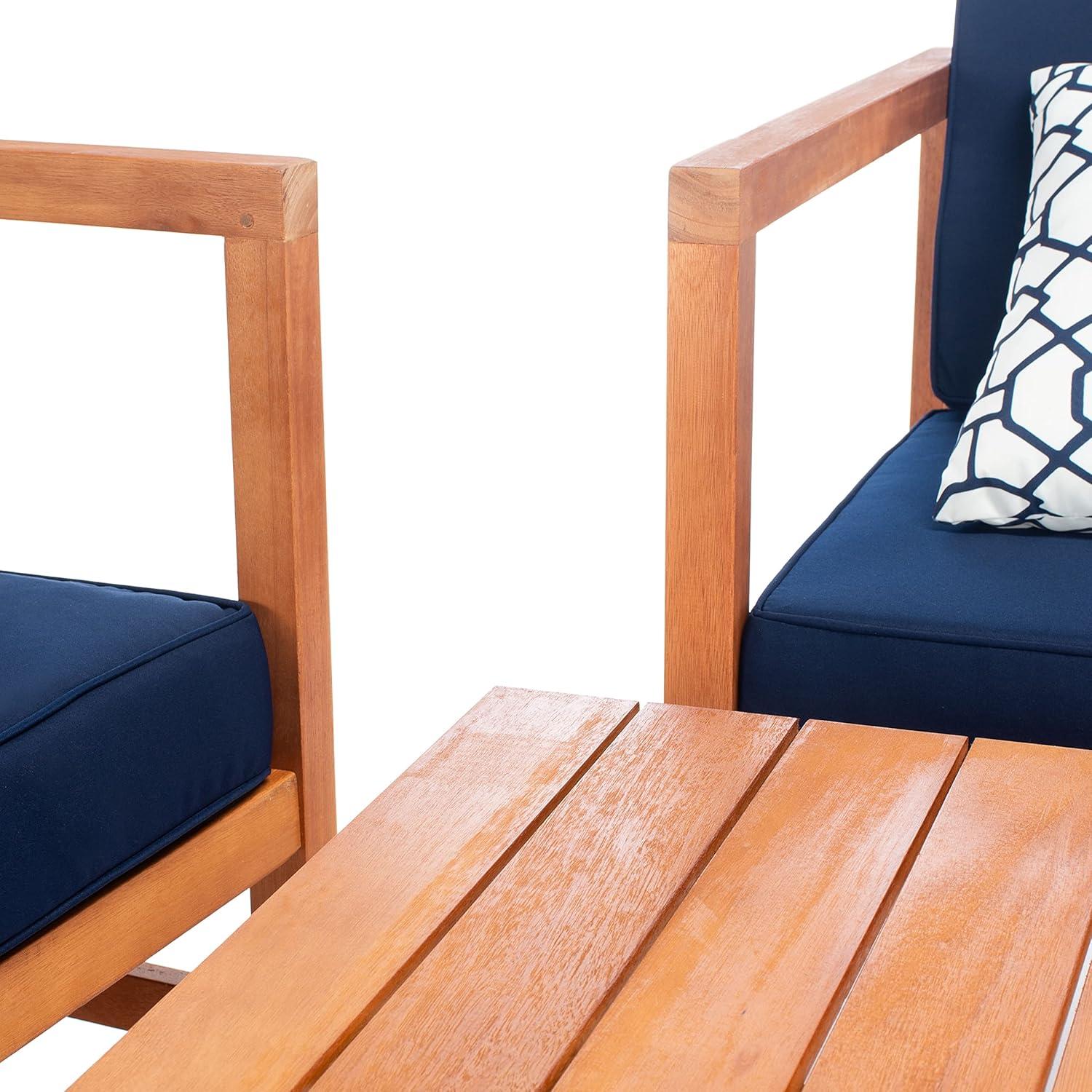 image:imageSAFAVIEH Outdoor Collection Montez Natural Beige Cushions Navy Pillows 4Piece Conversation Patio SetNatural Navy Trellis P