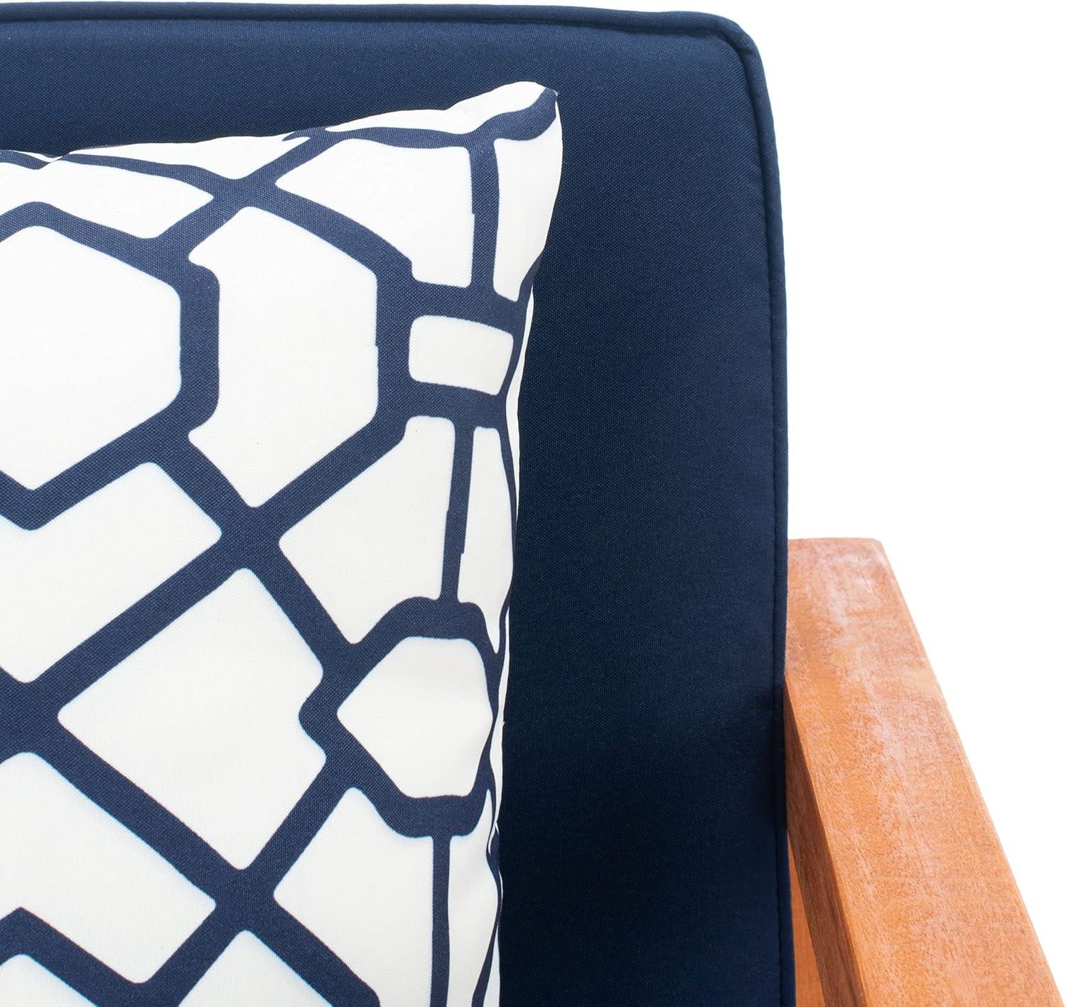 image:imageSAFAVIEH Outdoor Collection Montez Natural Beige Cushions Navy Pillows 4Piece Conversation Patio SetNatural Navy Trellis P