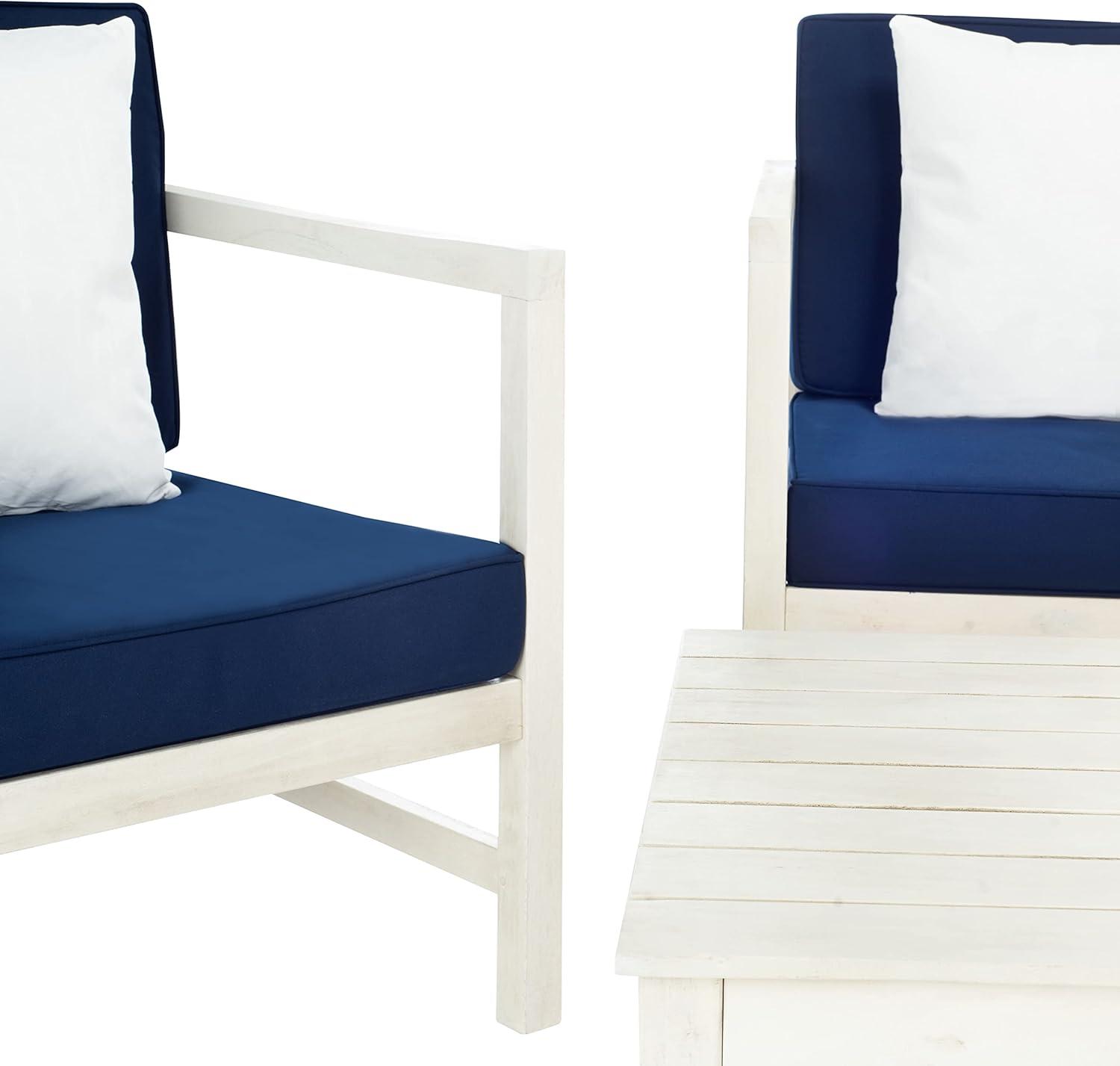 image:imageSAFAVIEH Outdoor Collection Montez Natural Beige Cushions Navy Pillows 4Piece Conversation Patio SetWhite Navy Solid Pillow