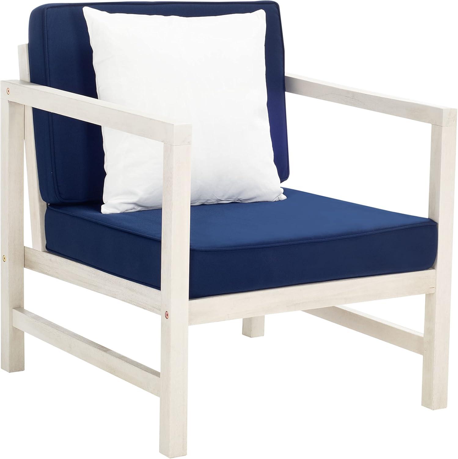 image:imageSAFAVIEH Outdoor Collection Montez Natural Beige Cushions Navy Pillows 4Piece Conversation Patio SetWhite Navy Solid Pillow