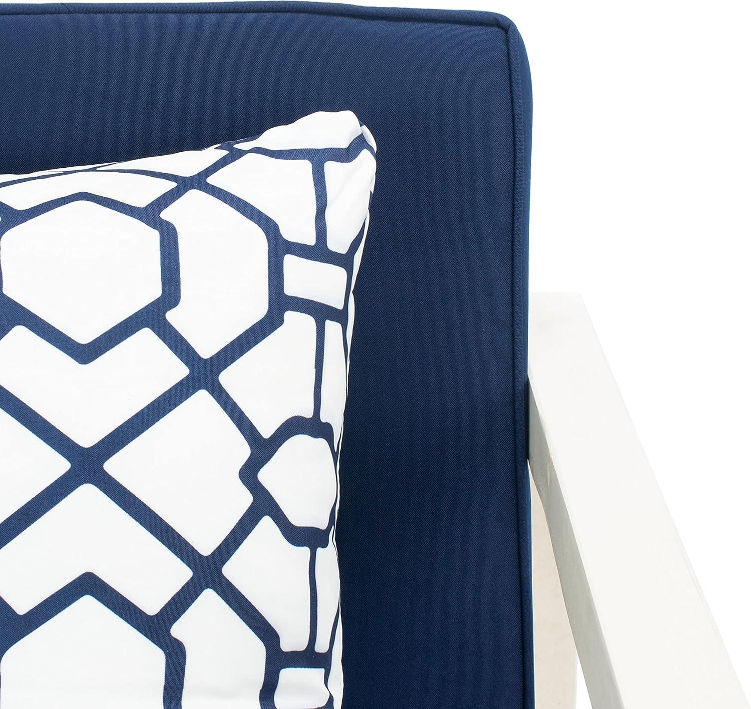 image:imageSAFAVIEH Outdoor Collection Montez Natural Beige Cushions Navy Pillows 4Piece Conversation Patio SetWhite Navy Trellis Pillow