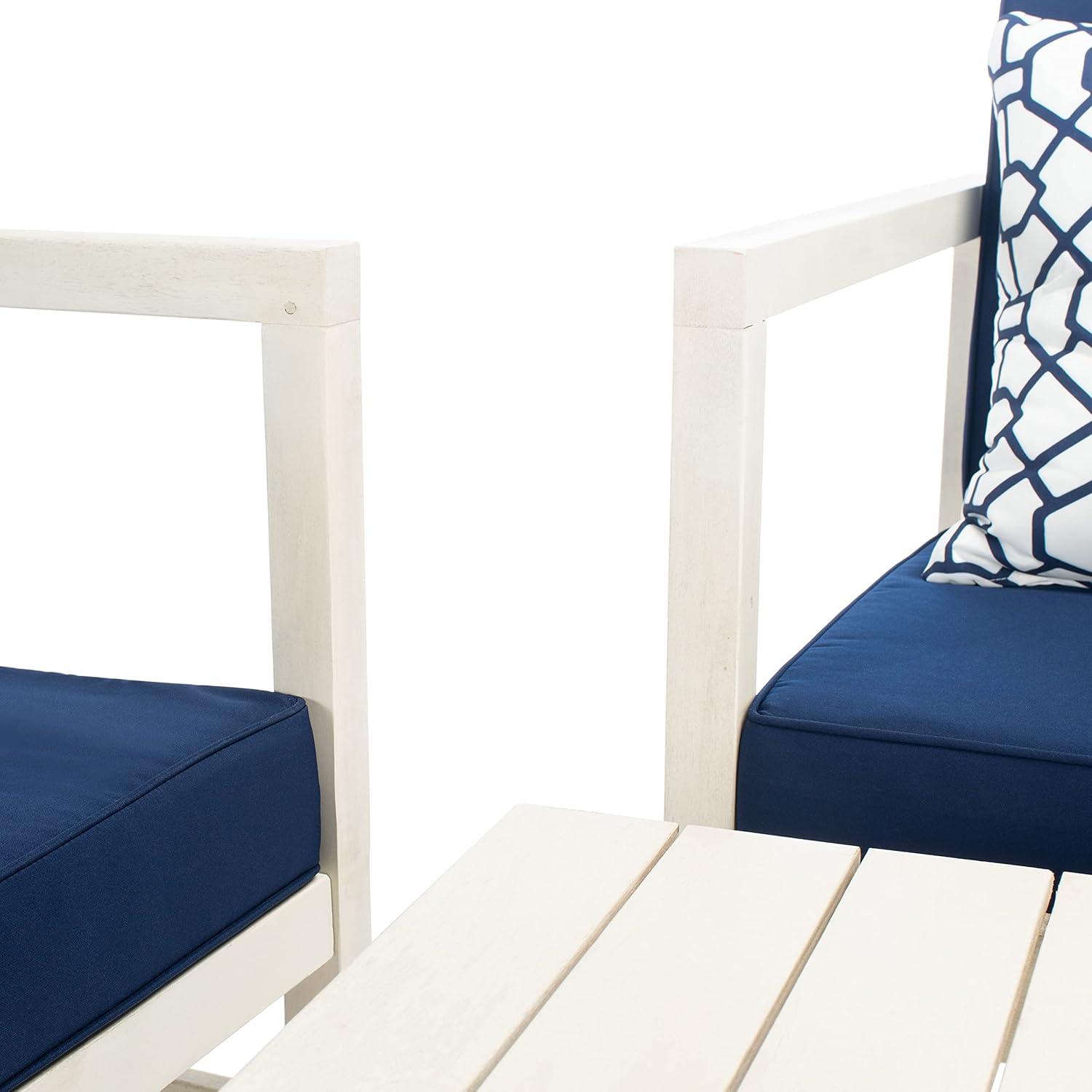 image:imageSAFAVIEH Outdoor Collection Montez Natural Beige Cushions Navy Pillows 4Piece Conversation Patio SetWhite Navy Trellis Pillow