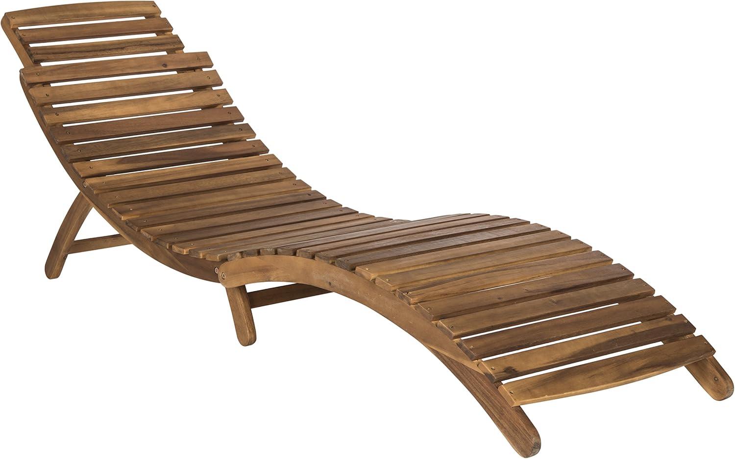 image:imageSAFAVIEH Outdoor Collection Pacifica Natural Brown Solid WoodNavy Cushion 3Piece Chaise Lounge Set with Table PAT7020CNaturalNavy
