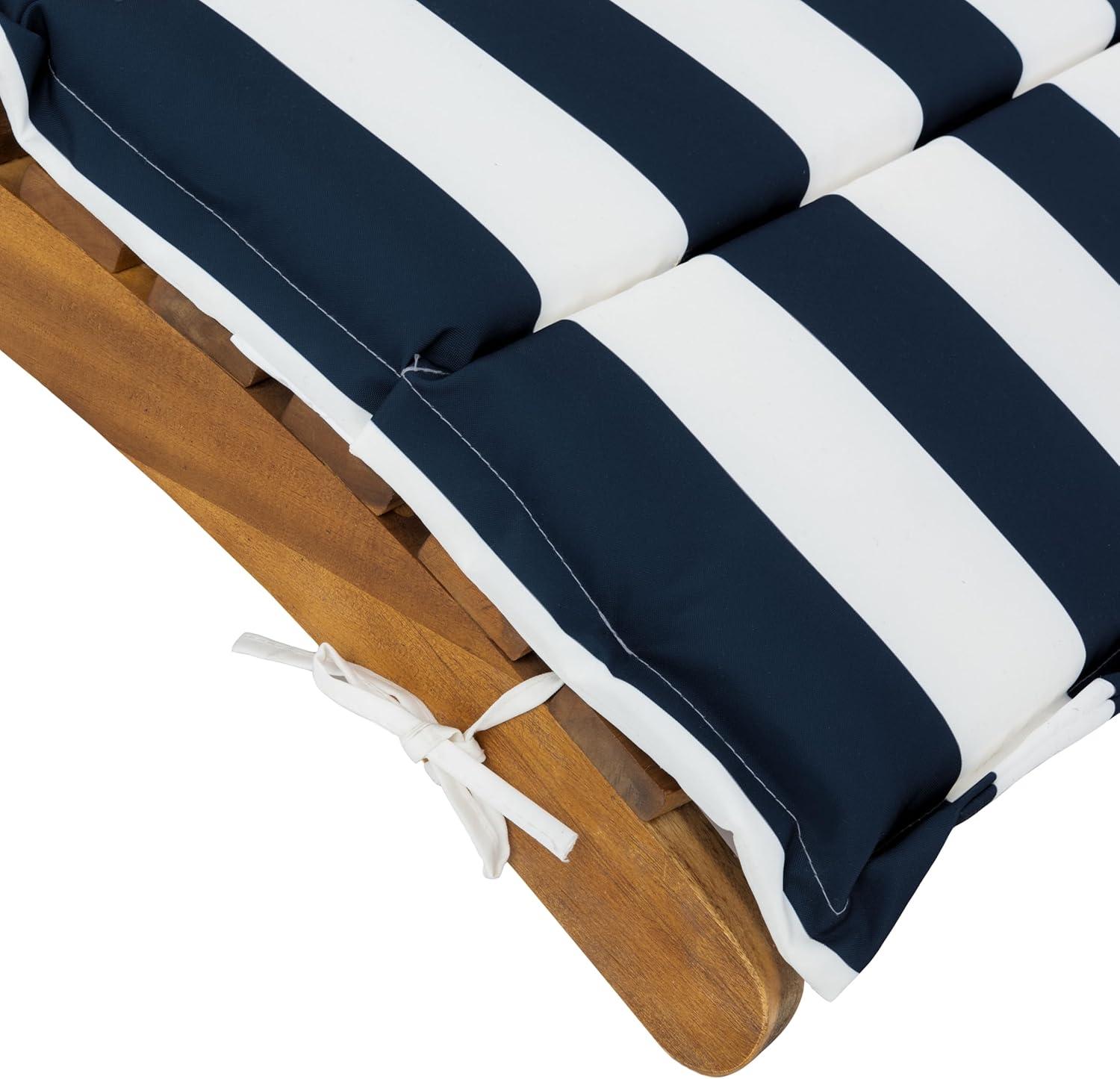 image:imageSAFAVIEH Outdoor Collection Pacifica Natural Brown Solid WoodNavy Cushion 3Piece Chaise Lounge Set with Table PAT7020CNaturalNavy Stripe