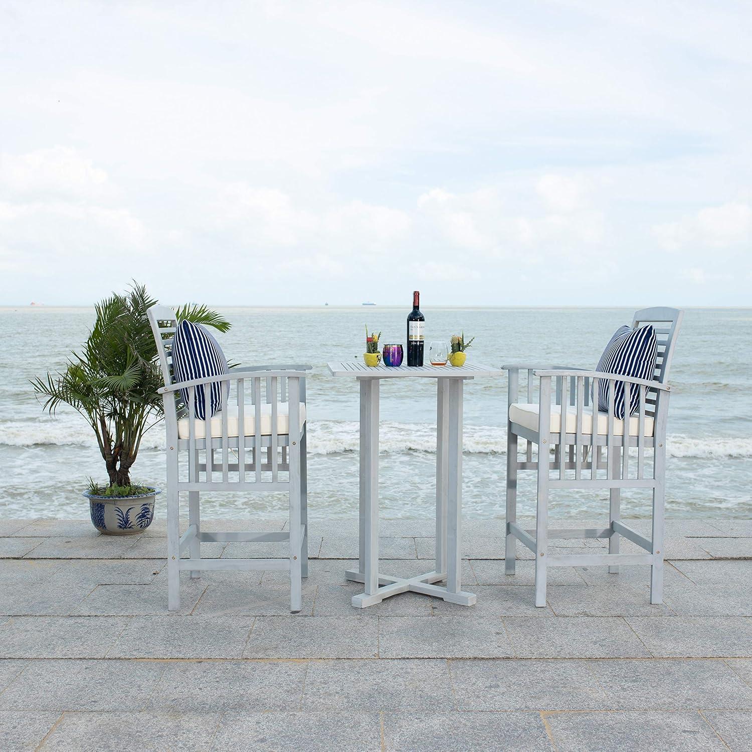 image:imageSAFAVIEH Outdoor Collection Pate White Navy Cushions Stripe Pillows 3Piece Bar Table Bistro SetGrey Beige Thin Stripe P