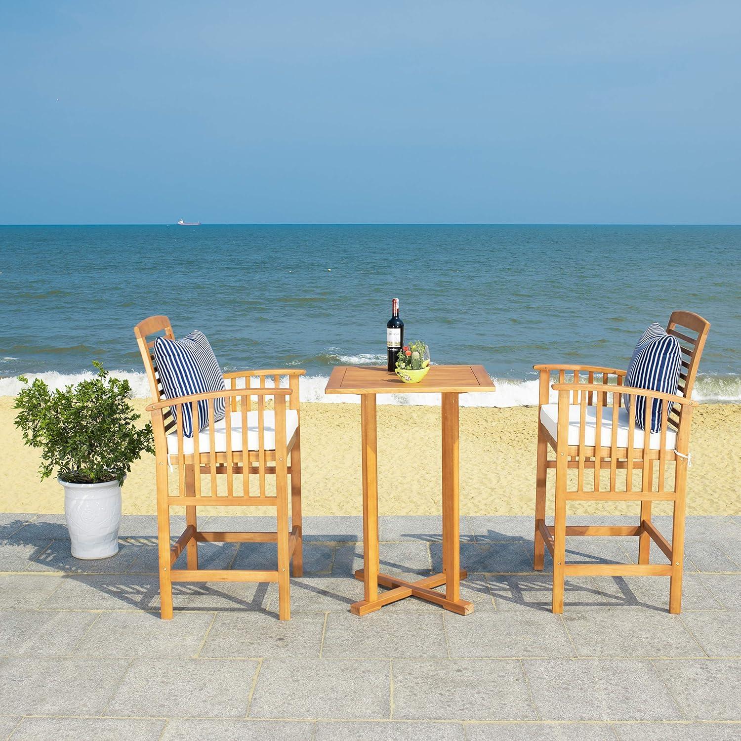 image:imageSAFAVIEH Outdoor Collection Pate White Navy Cushions Stripe Pillows 3Piece Bar Table Bistro SetNatural Beige Thin Stripe P