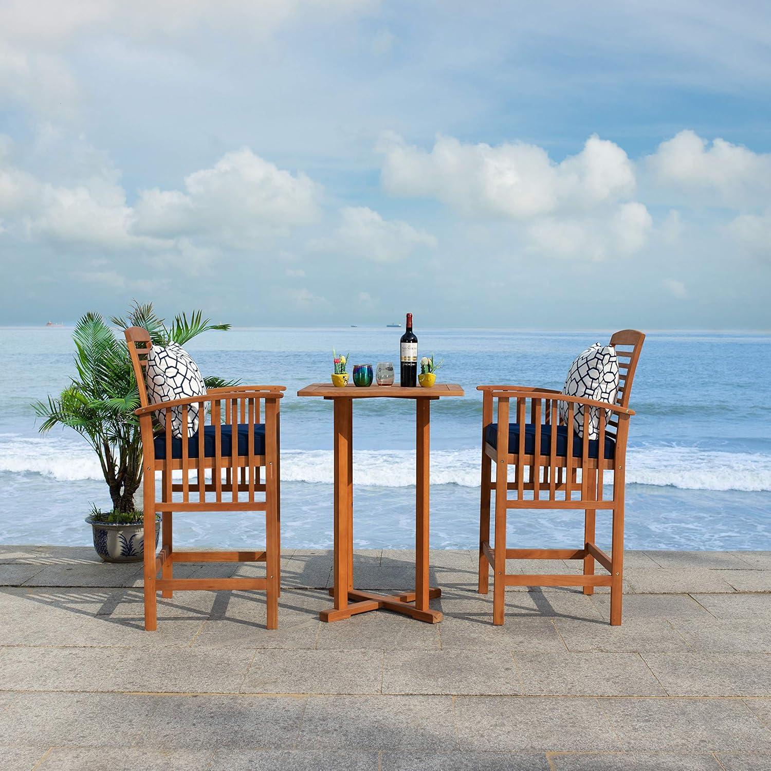 image:imageSAFAVIEH Outdoor Collection Pate White Navy Cushions Stripe Pillows 3Piece Bar Table Bistro SetNatural Navy Trellis P