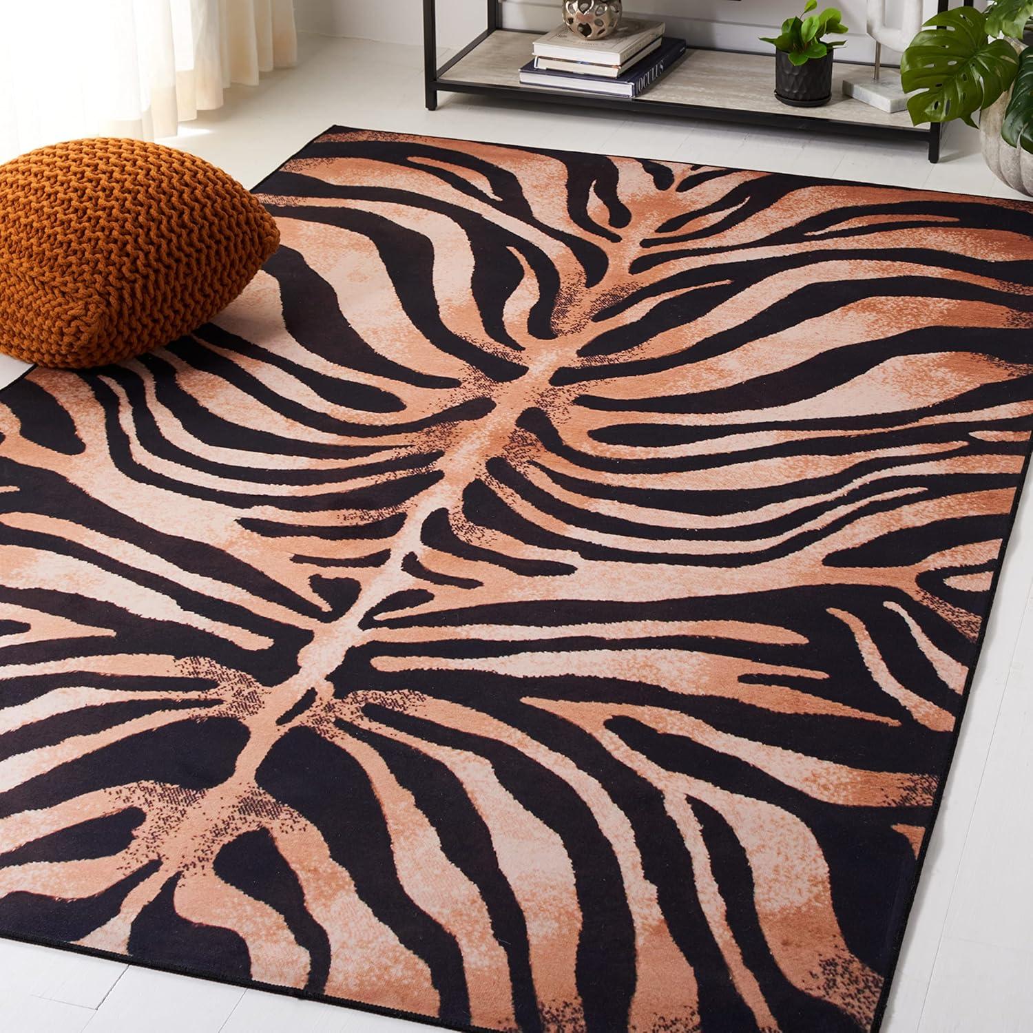 image:imageSAFAVIEH Washable Rug Faux Hide Collection 5 x 8 Light Orange amp Black Slip Resistant Tiger Print Pattern Ideal for Living Room Bedroom Home Office Dining Space FAH547PLight OrangeBlack