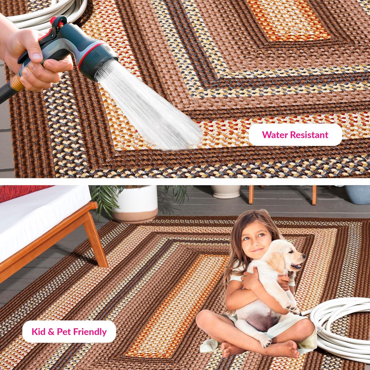 image:imageSAFAVIEH Washable Rug Outdoor Braided Collection 8 x 10 Brown amp Multi Handmade amp Reversible NonShedding amp Easy to Clean Ideal for Patio Backyard Mudroom BRD313ABrownLight Brown
