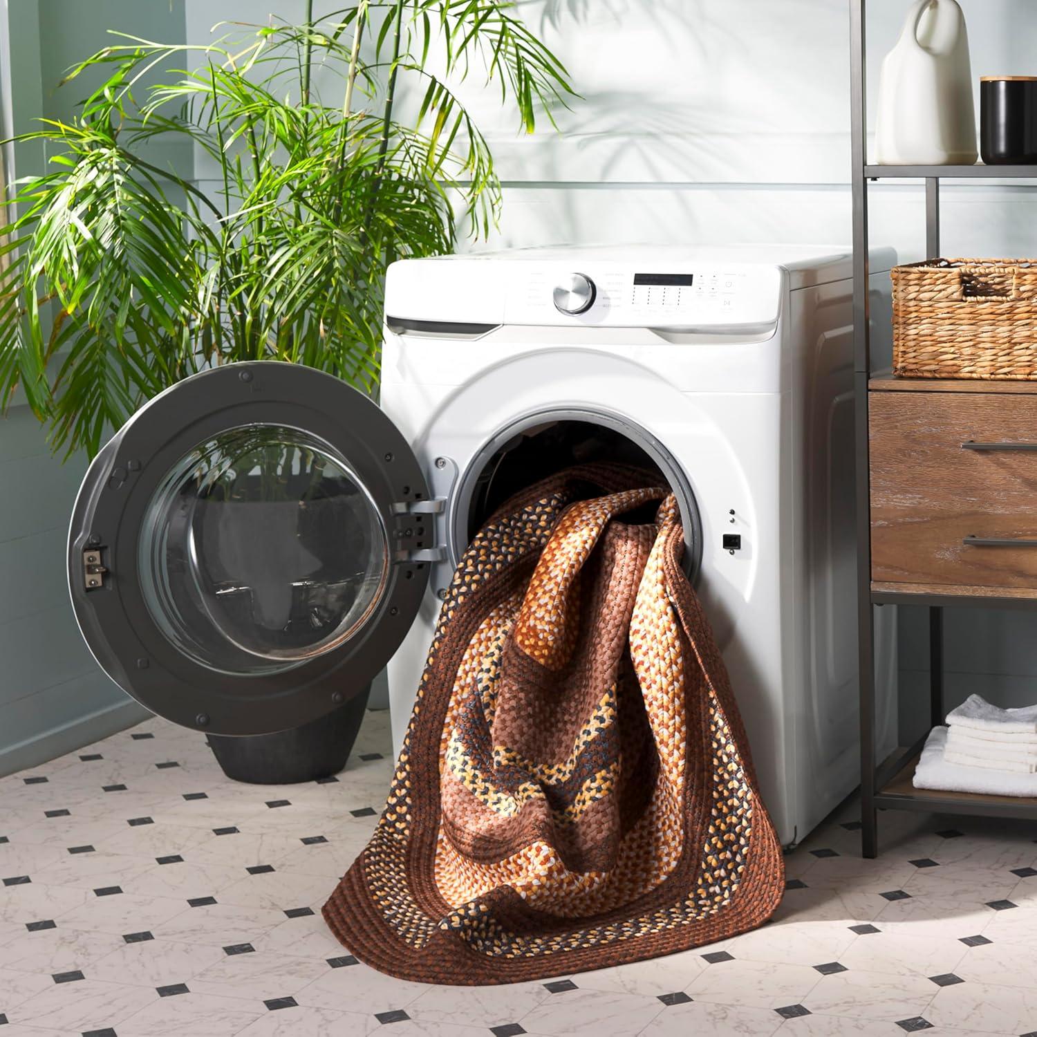 image:imageSAFAVIEH Washable Rug Outdoor Braided Collection 8 x 10 Brown amp Multi Handmade amp Reversible NonShedding amp Easy to Clean Ideal for Patio Backyard Mudroom BRD313ABrownLight Brown