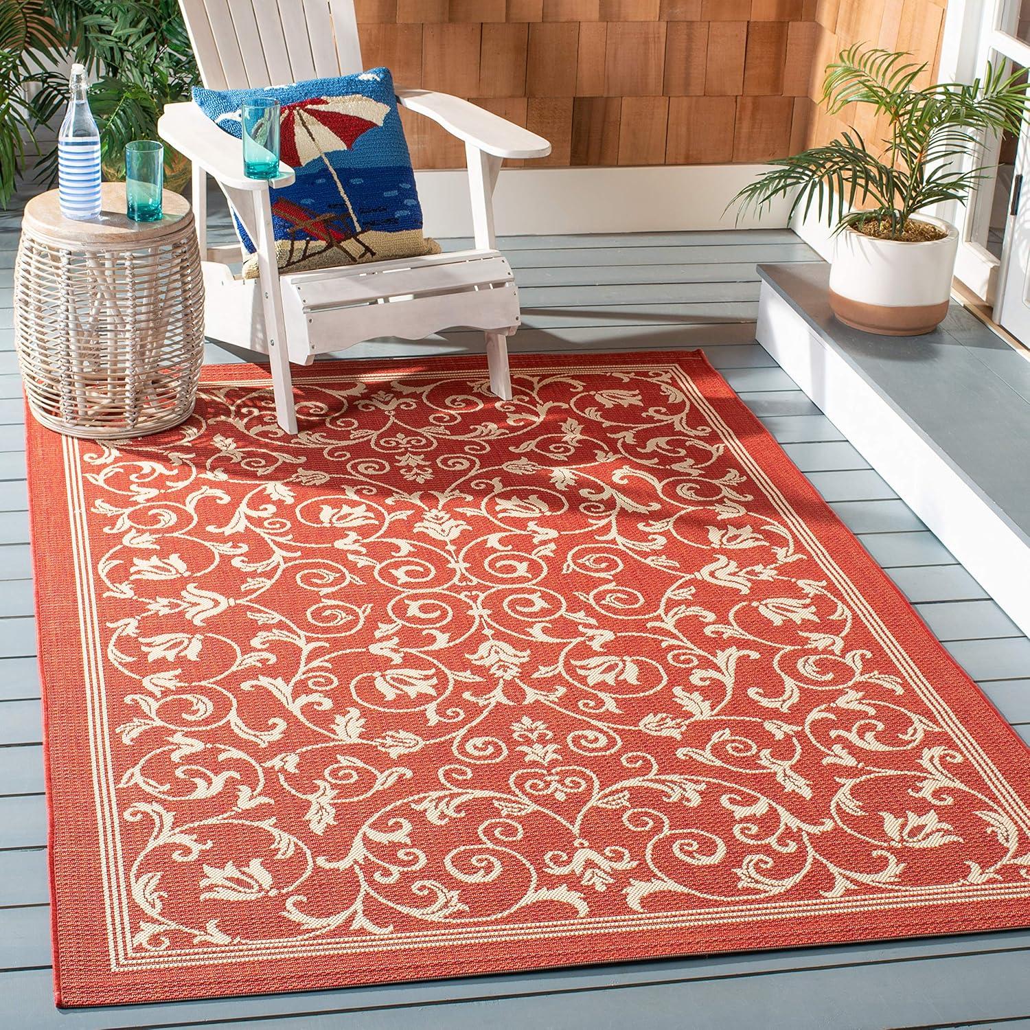 image:imageSAFAVIEH Washable Rug Outdoor Courtyard Collection 4 x 57 Terracotta amp Natural NonShedding amp Easy Cleaning Ideal for Patio Backyard Mudroom CY20983202RedNatural