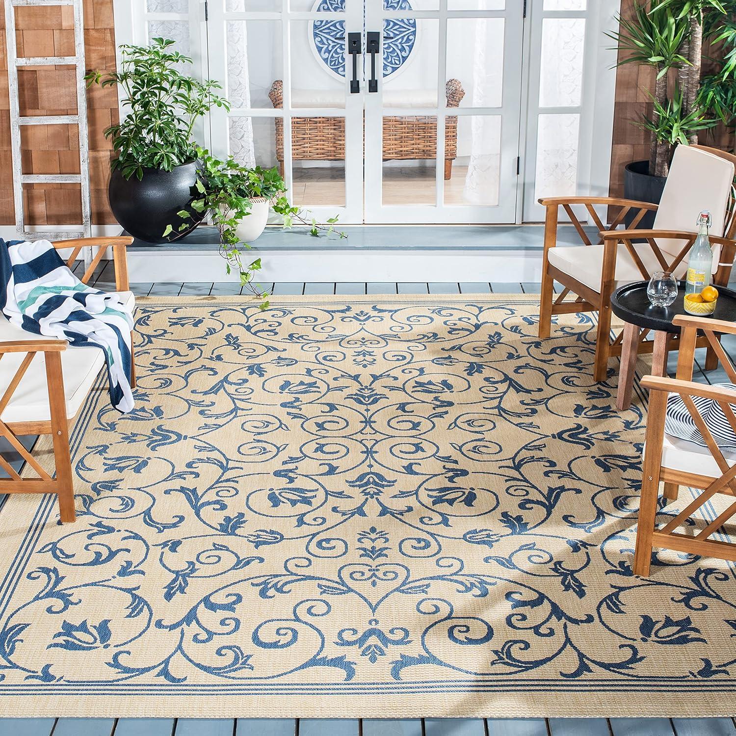 image:imageSAFAVIEH Washable Rug Outdoor Courtyard Collection 4 x 57 Terracotta amp Natural NonShedding amp Easy Cleaning Ideal for Patio Backyard Mudroom CY20983202NaturalBlue