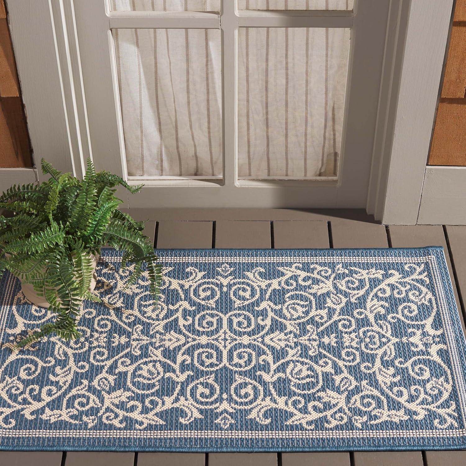 image:imageSAFAVIEH Washable Rug Outdoor Courtyard Collection 4 x 57 Terracotta amp Natural NonShedding amp Easy Cleaning Ideal for Patio Backyard Mudroom CY20983202BlueNatural