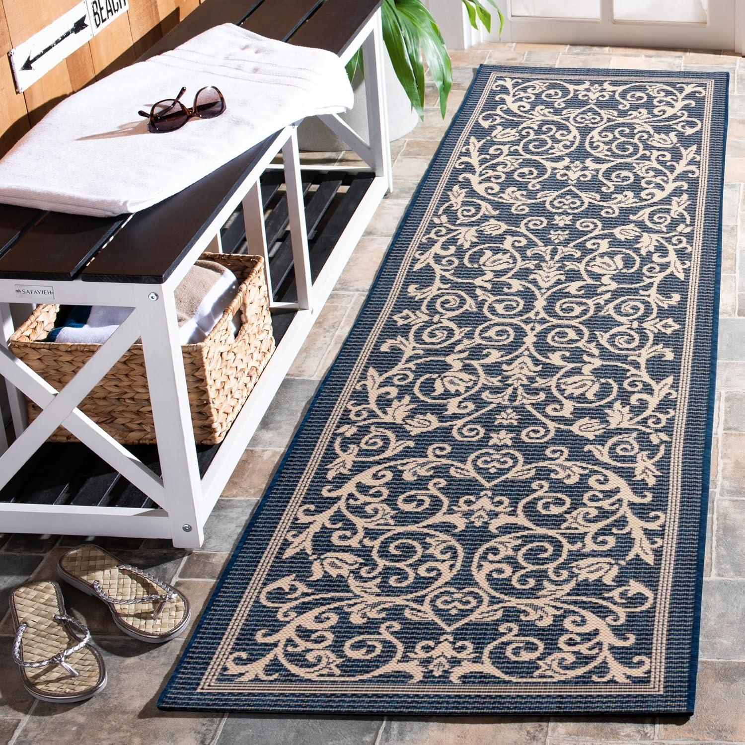 image:imageSAFAVIEH Washable Rug Outdoor Courtyard Collection 4 x 57 Terracotta amp Natural NonShedding amp Easy Cleaning Ideal for Patio Backyard Mudroom CY20983202NavyBeige