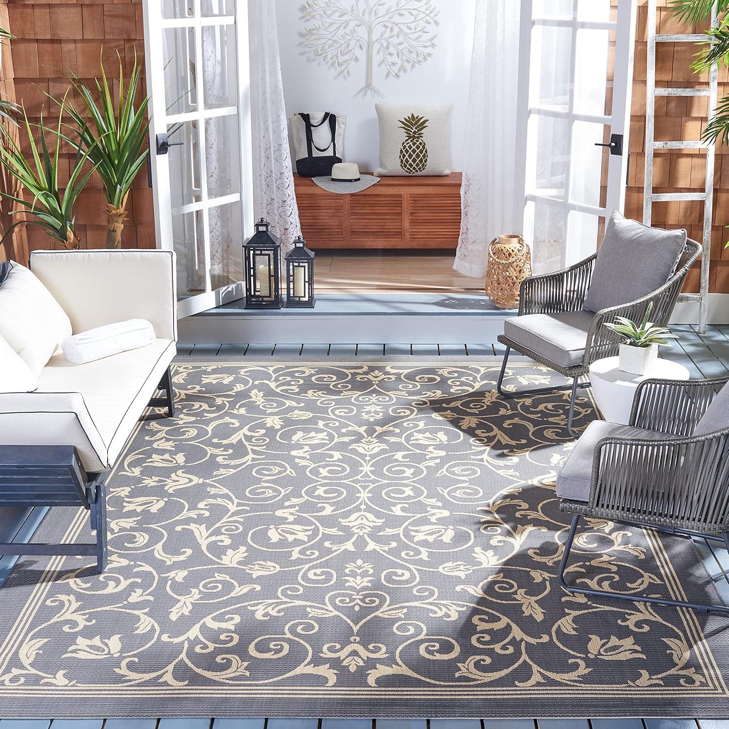 image:imageSAFAVIEH Washable Rug Outdoor Courtyard Collection 4 x 57 Terracotta amp Natural NonShedding amp Easy Cleaning Ideal for Patio Backyard Mudroom CY20983202GreyNatural