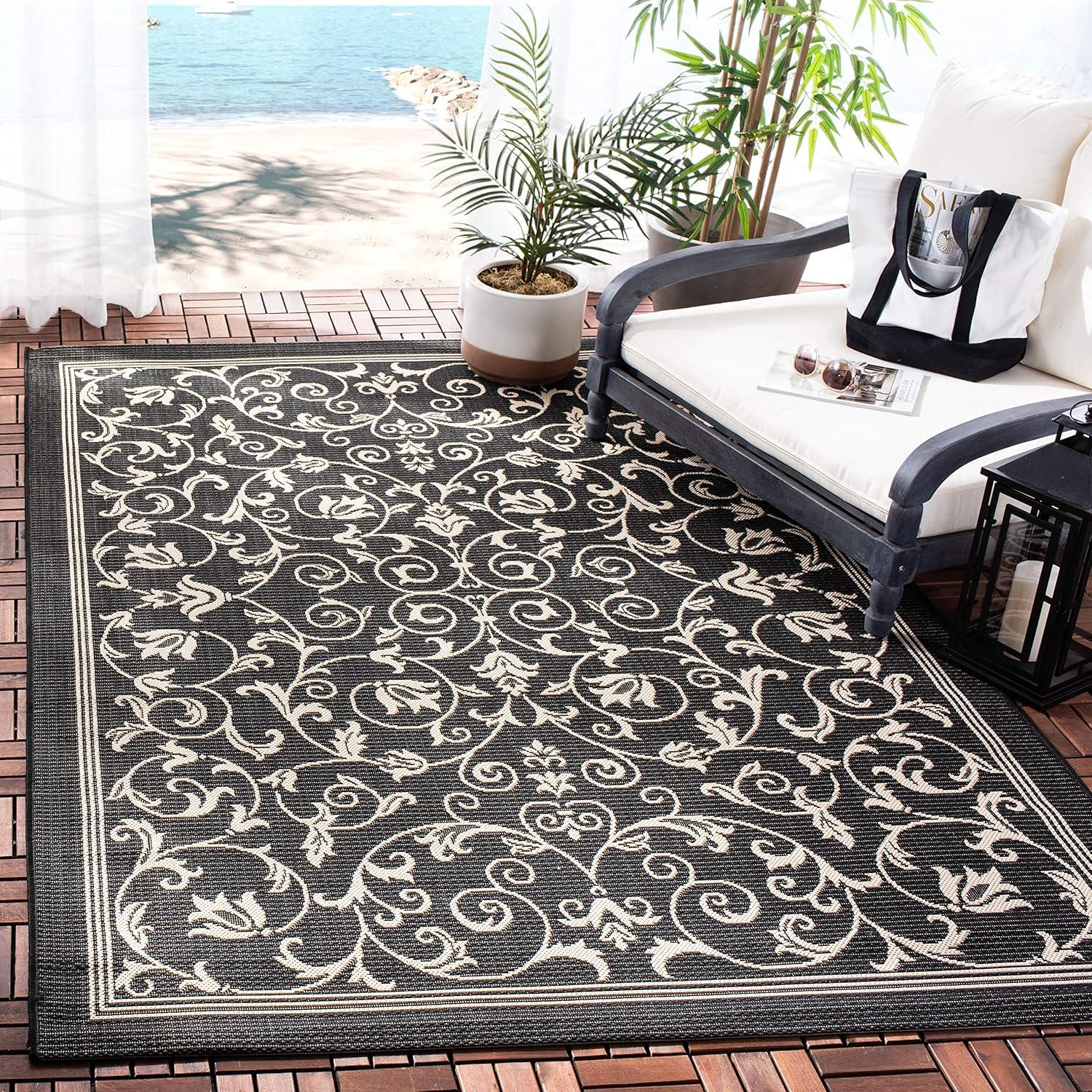 image:imageSAFAVIEH Washable Rug Outdoor Courtyard Collection 4 x 57 Terracotta amp Natural NonShedding amp Easy Cleaning Ideal for Patio Backyard Mudroom CY20983202BlackSand