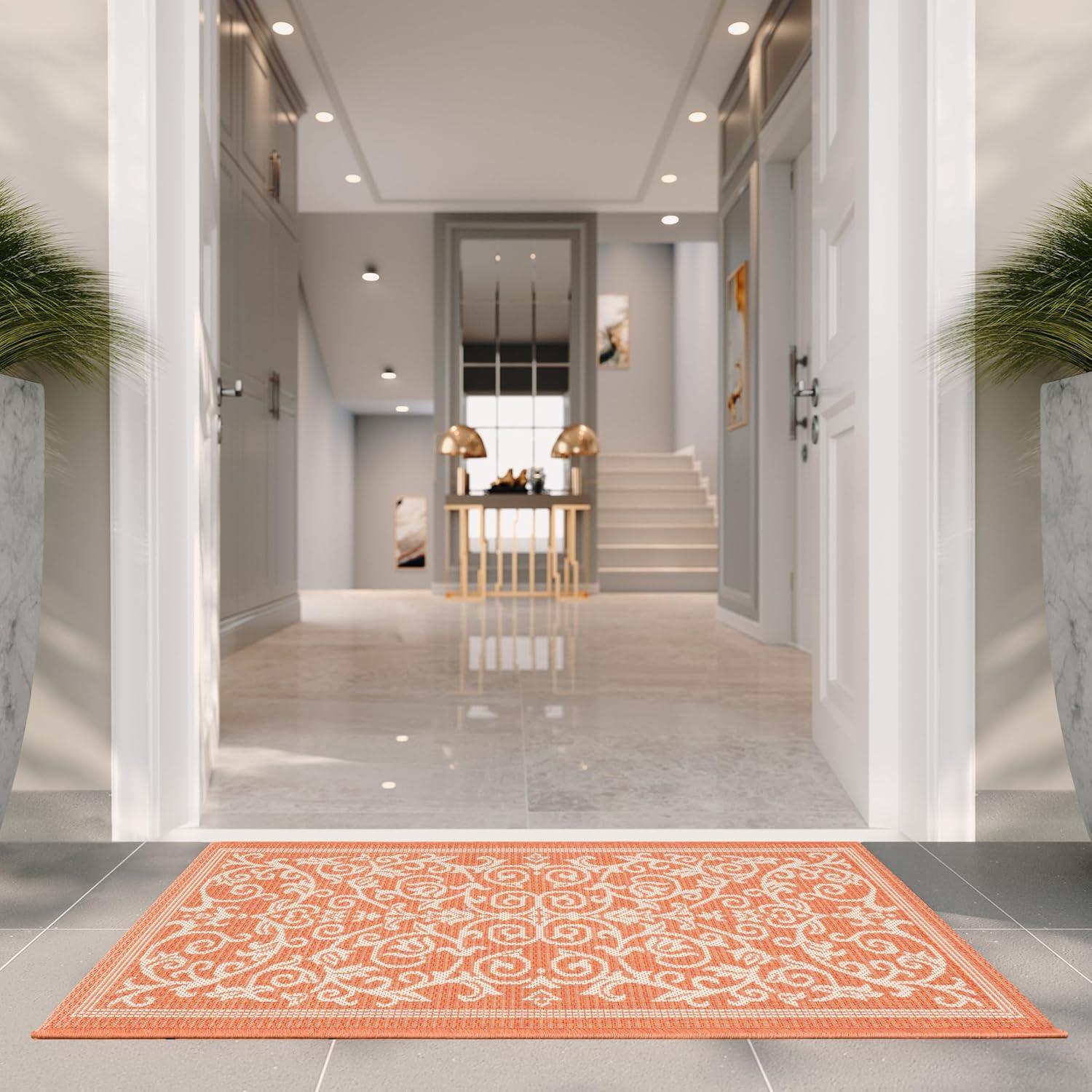 image:imageSAFAVIEH Washable Rug Outdoor Courtyard Collection 4 x 57 Terracotta amp Natural NonShedding amp Easy Cleaning Ideal for Patio Backyard Mudroom CY20983202TerracottaNatural