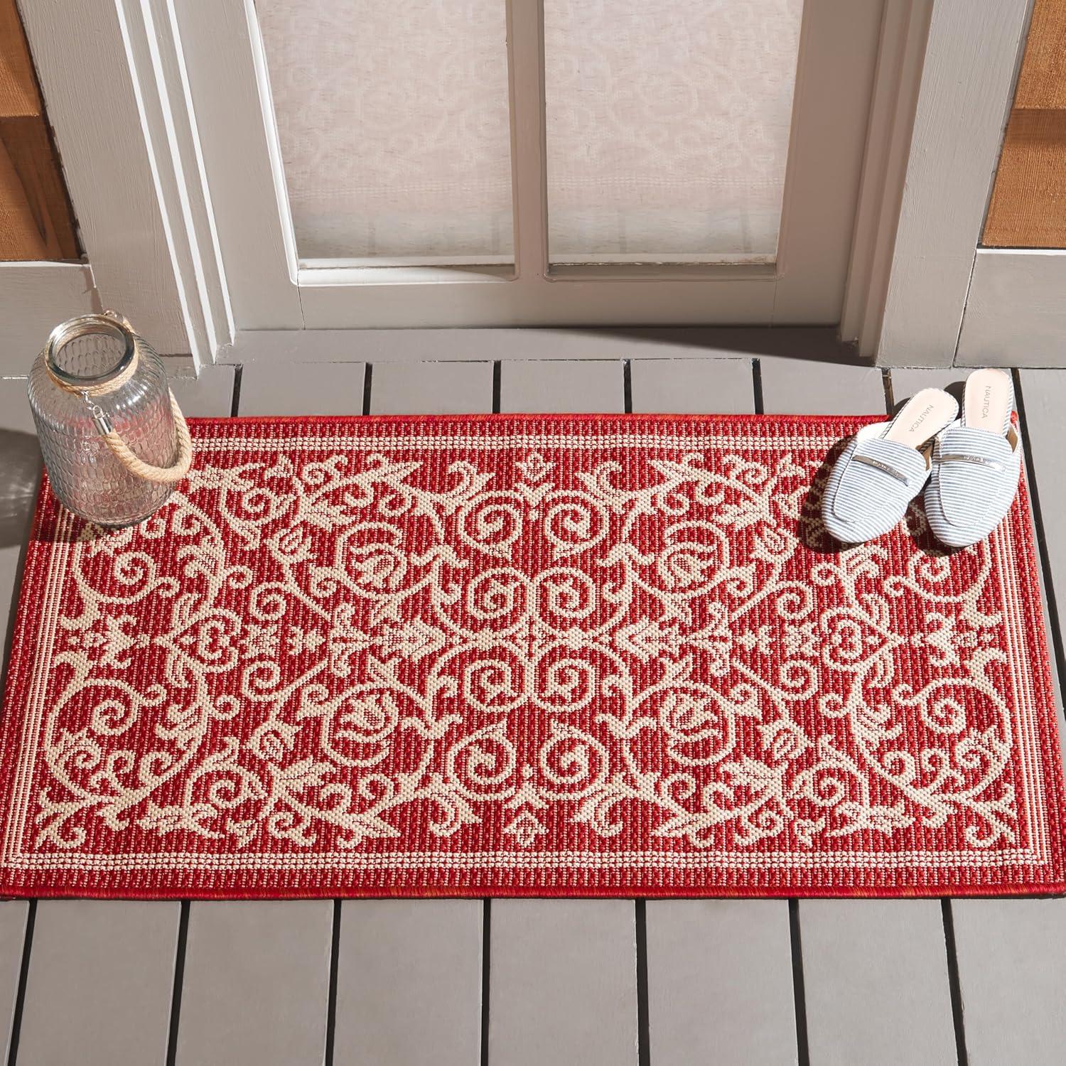 image:imageSAFAVIEH Washable Rug Outdoor Courtyard Collection 4 x 57 Terracotta amp Natural NonShedding amp Easy Cleaning Ideal for Patio Backyard Mudroom CY20983202RedNatural