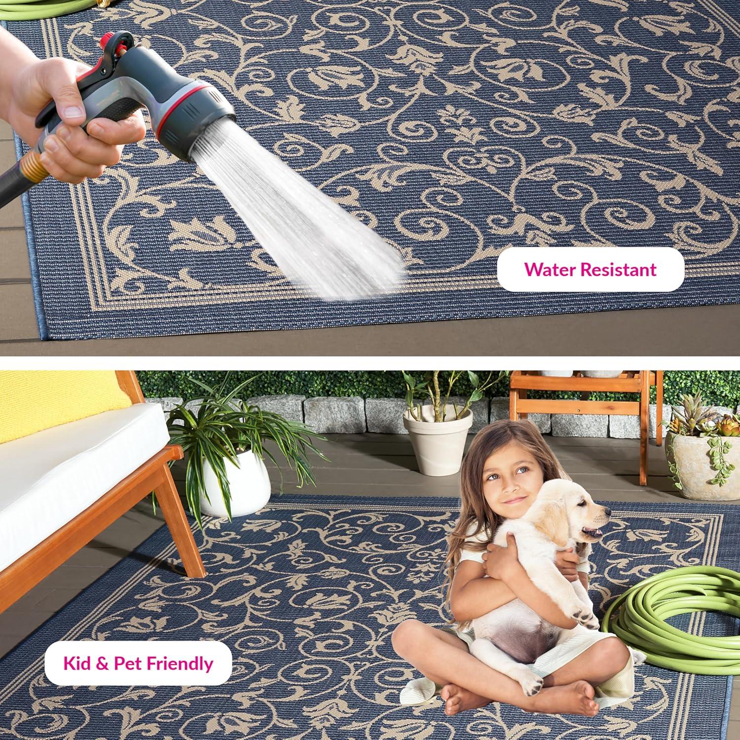 image:imageSAFAVIEH Washable Rug Outdoor Courtyard Collection 4 x 57 Terracotta amp Natural NonShedding amp Easy Cleaning Ideal for Patio Backyard Mudroom CY20983202BlueNatural
