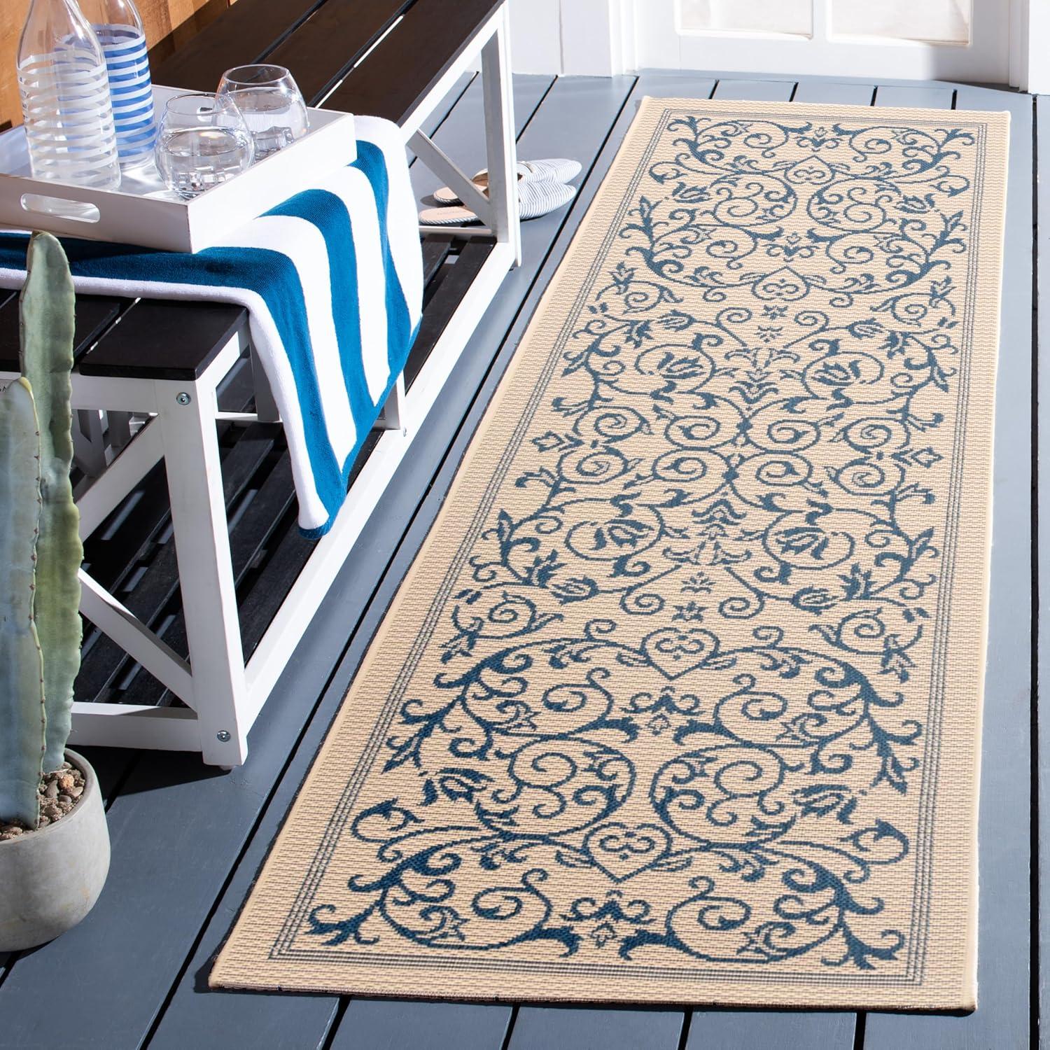 image:imageSAFAVIEH Washable Rug Outdoor Courtyard Collection 4 x 57 Terracotta amp Natural NonShedding amp Easy Cleaning Ideal for Patio Backyard Mudroom CY20983202NaturalBlue