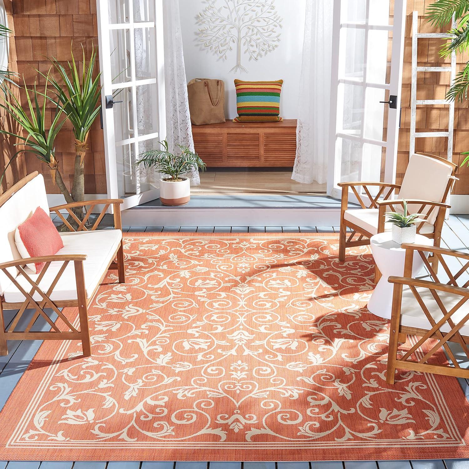 image:imageSAFAVIEH Washable Rug Outdoor Courtyard Collection 4 x 57 Terracotta amp Natural NonShedding amp Easy Cleaning Ideal for Patio Backyard Mudroom CY20983202TerracottaNatural