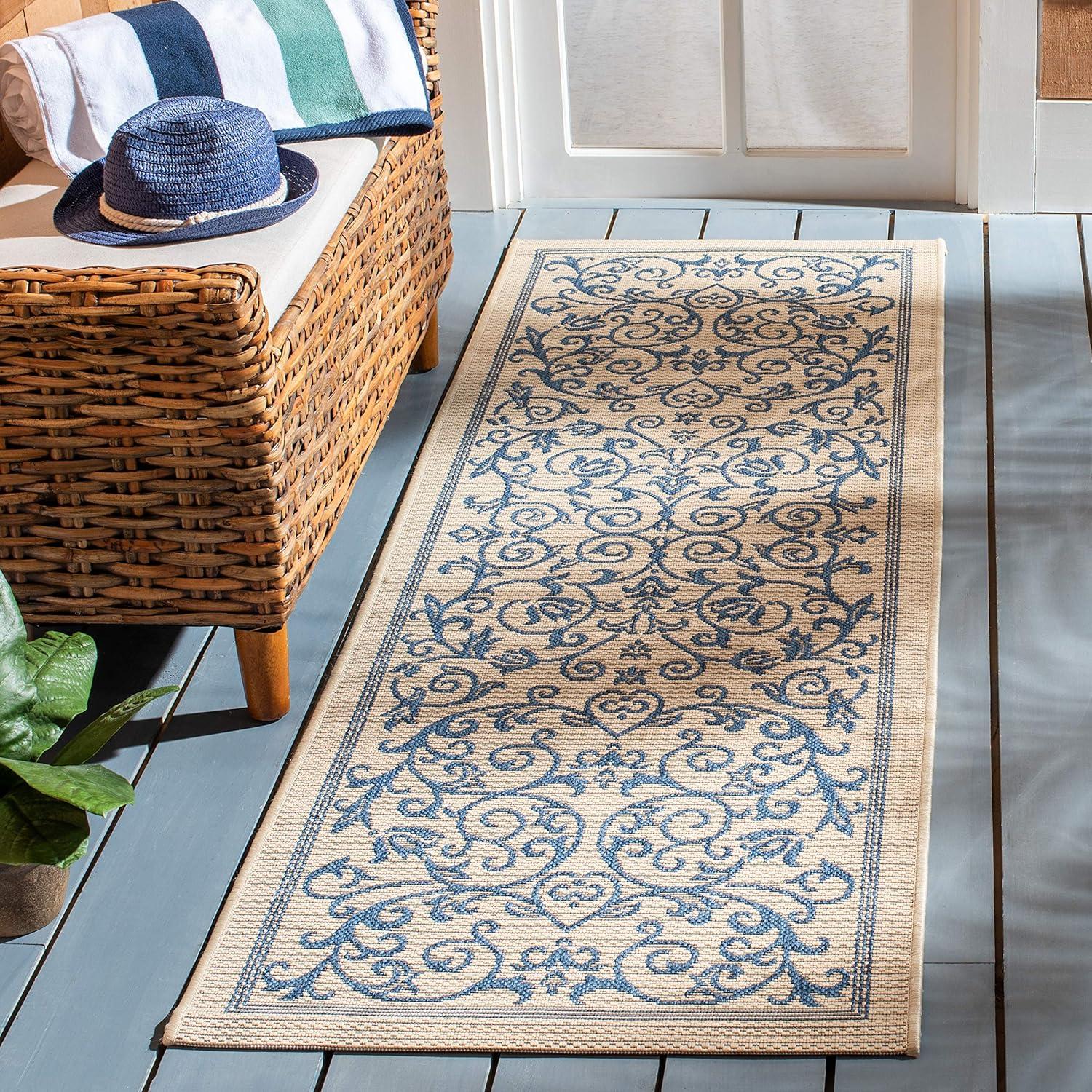 image:imageSAFAVIEH Washable Rug Outdoor Courtyard Collection 4 x 57 Terracotta amp Natural NonShedding amp Easy Cleaning Ideal for Patio Backyard Mudroom CY20983202NaturalBlue