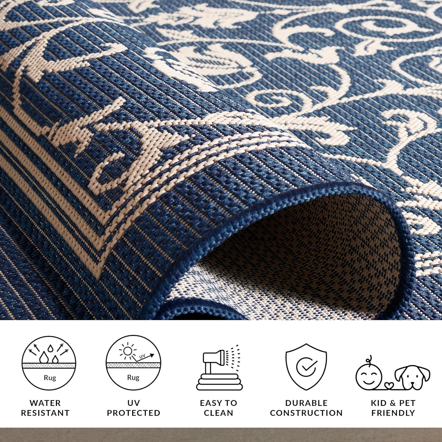 image:imageSAFAVIEH Washable Rug Outdoor Courtyard Collection 4 x 57 Terracotta amp Natural NonShedding amp Easy Cleaning Ideal for Patio Backyard Mudroom CY20983202NavyBeige
