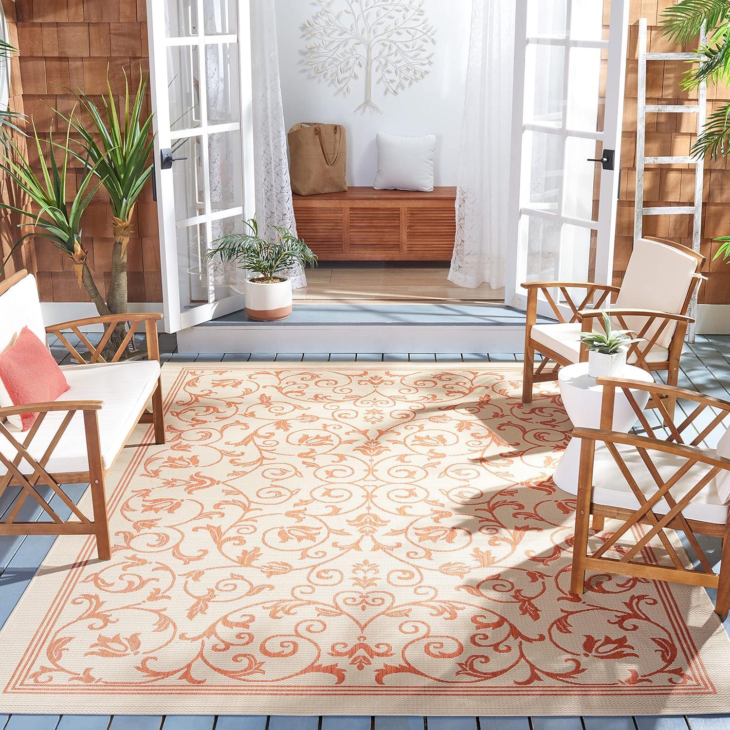 image:imageSAFAVIEH Washable Rug Outdoor Courtyard Collection 4 x 57 Terracotta amp Natural NonShedding amp Easy Cleaning Ideal for Patio Backyard Mudroom CY20983202NaturalTerra